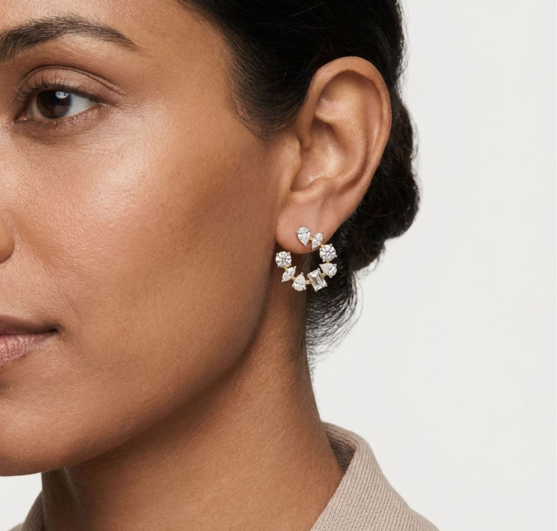 Gold Multi Shape Halo Marquise Lab Grown Diamond Avenor Earring