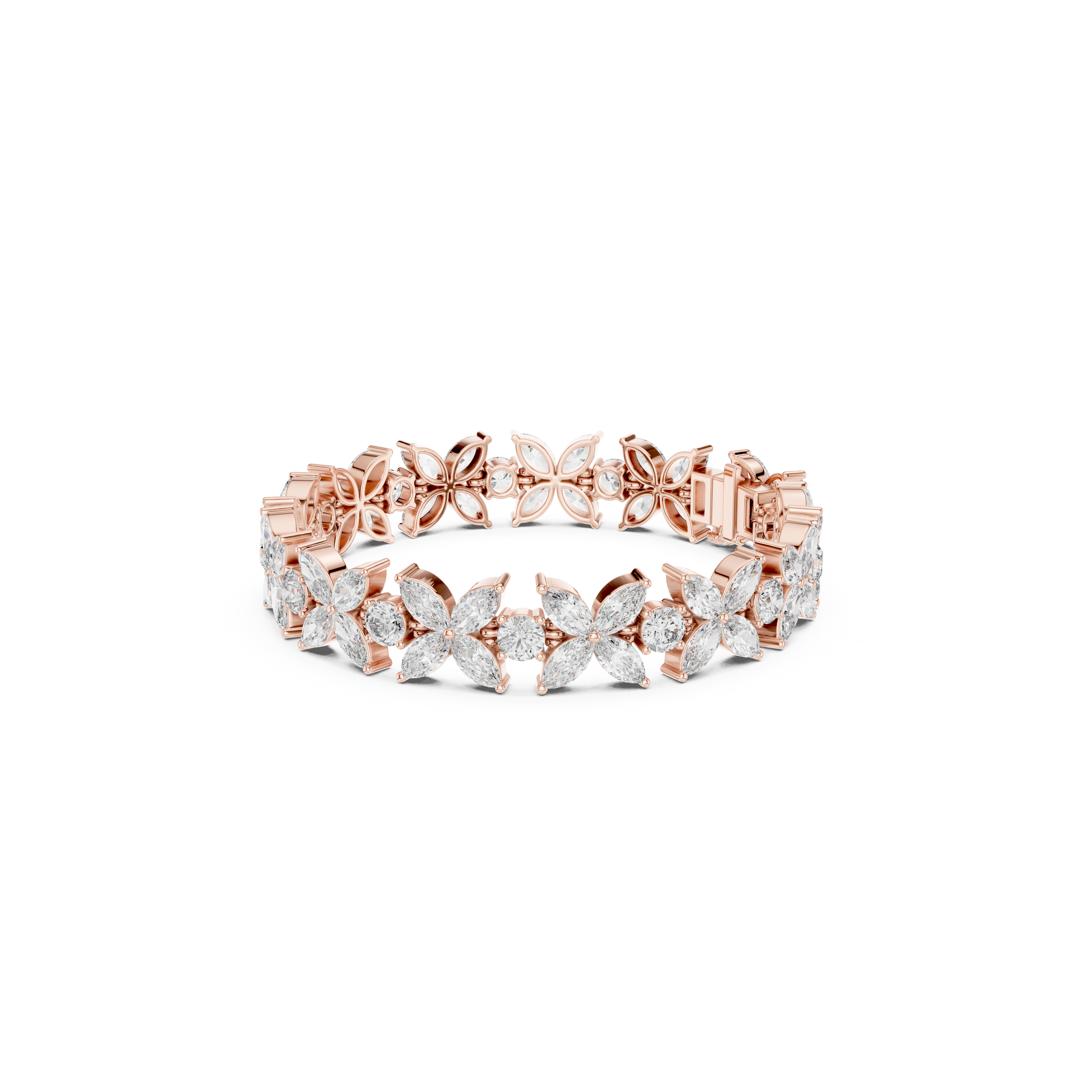 Gold 14Ct Marquise Floral Lab Grown Diamond Cami Bracelet