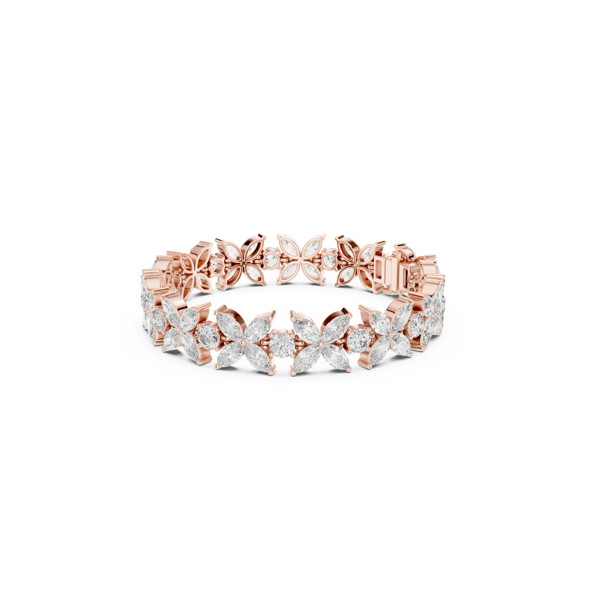 Gold 14Ct Marquise Floral Lab Grown Diamond Cami Bracelet
