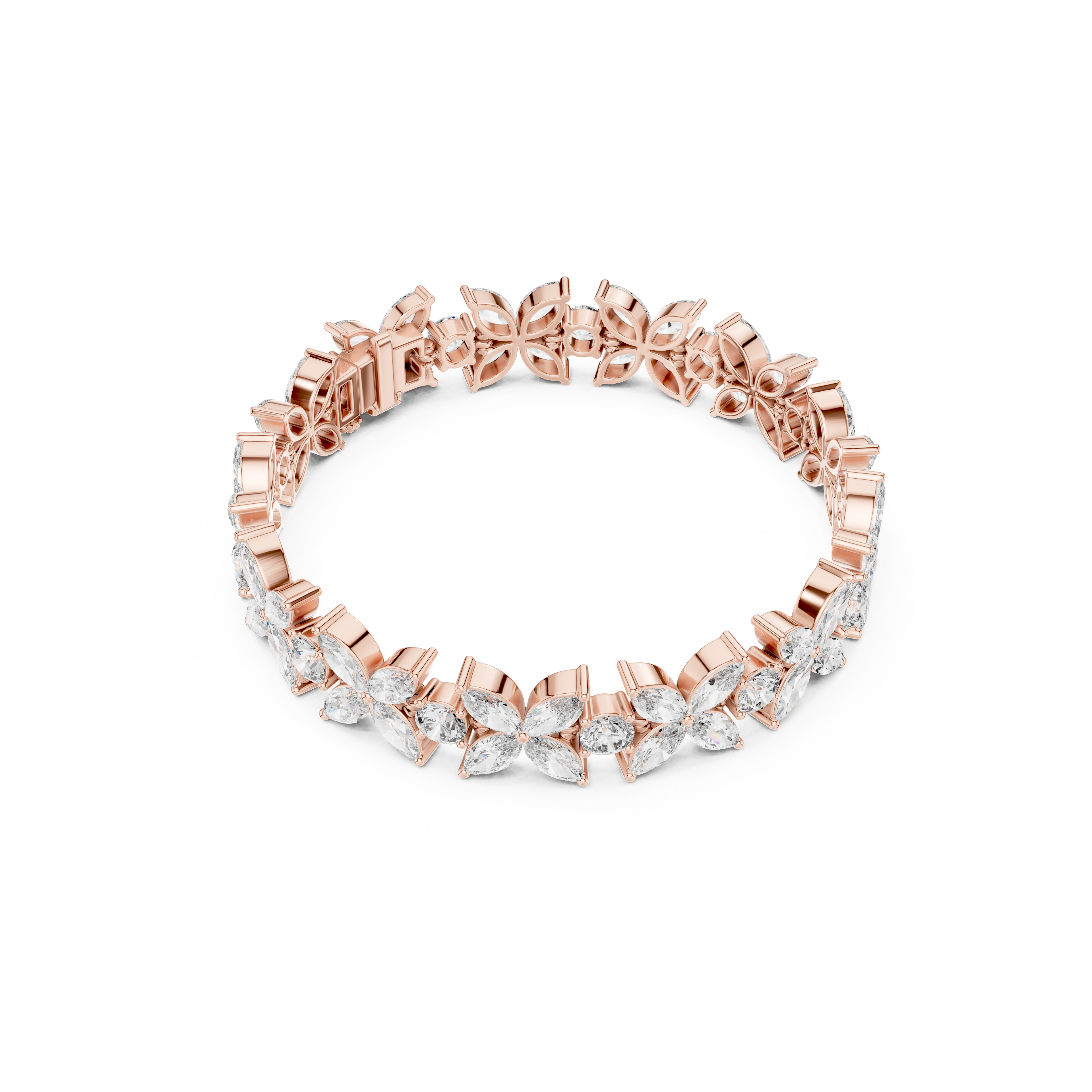 Gold 14Ct Marquise Floral Lab Grown Diamond Cami Bracelet
