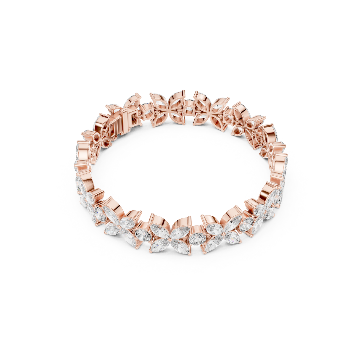 Gold 14Ct Marquise Floral Lab Grown Diamond Cami Bracelet