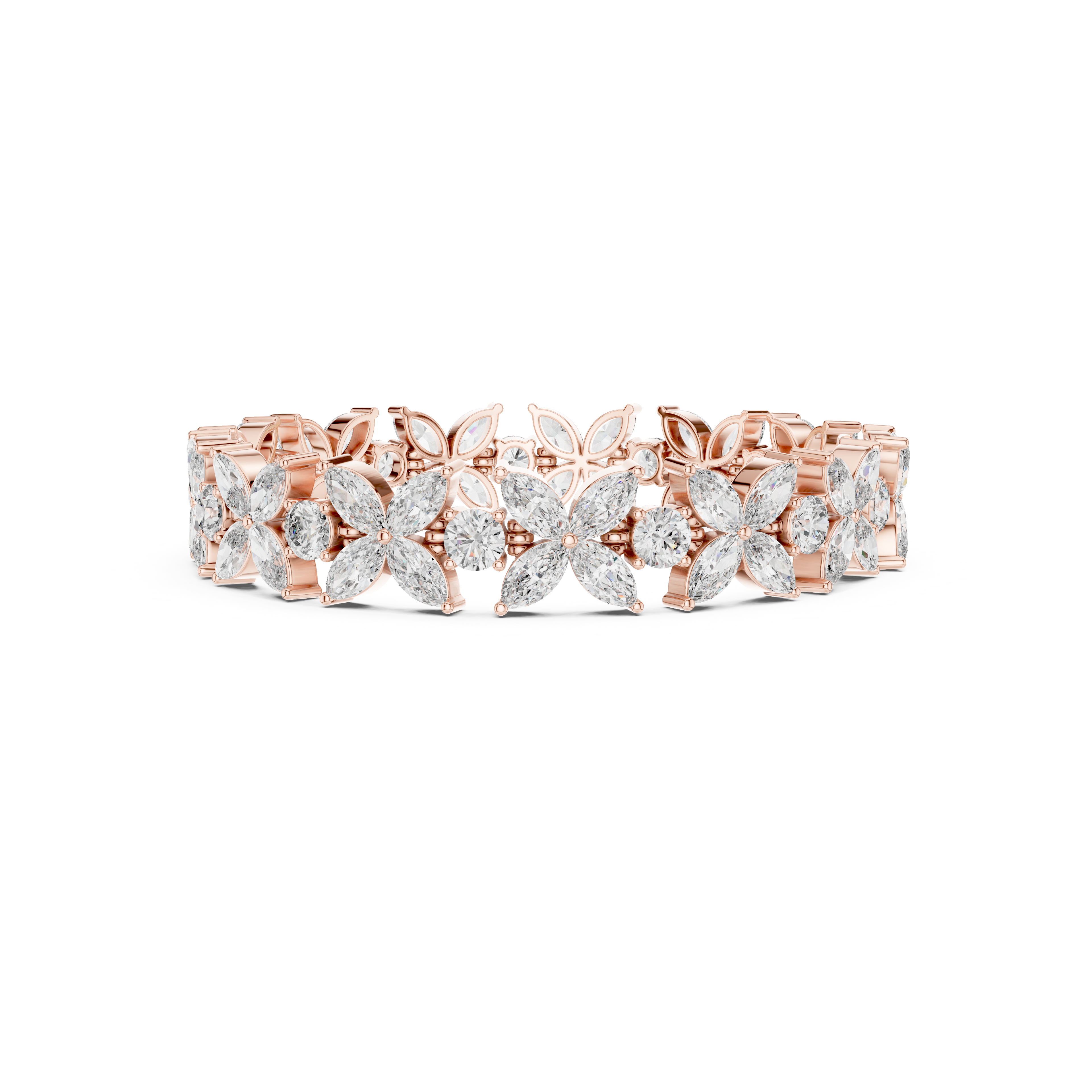 Gold 14Ct Marquise Floral Lab Grown Diamond Cami Bracelet