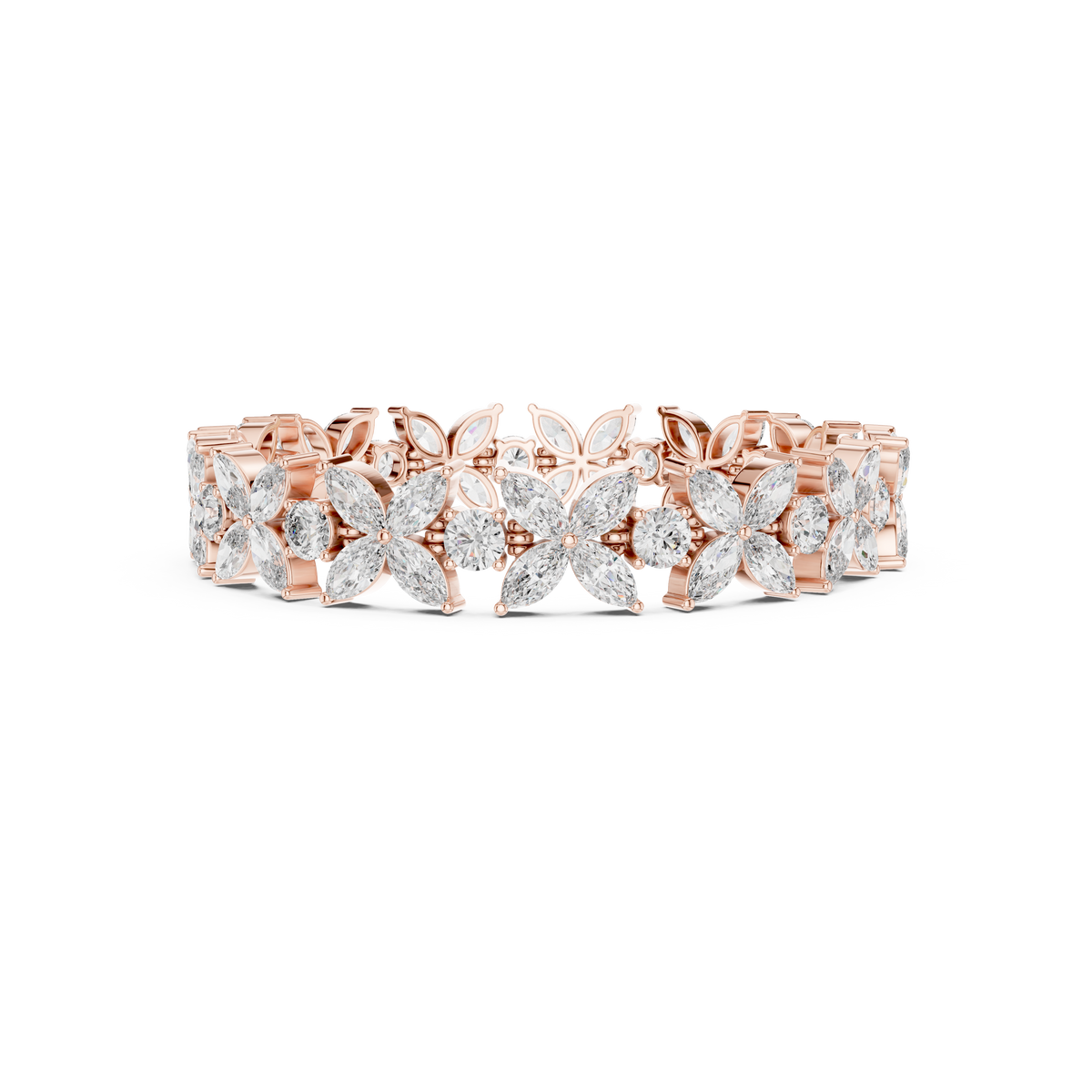 Gold 14Ct Marquise Floral Lab Grown Diamond Cami Bracelet