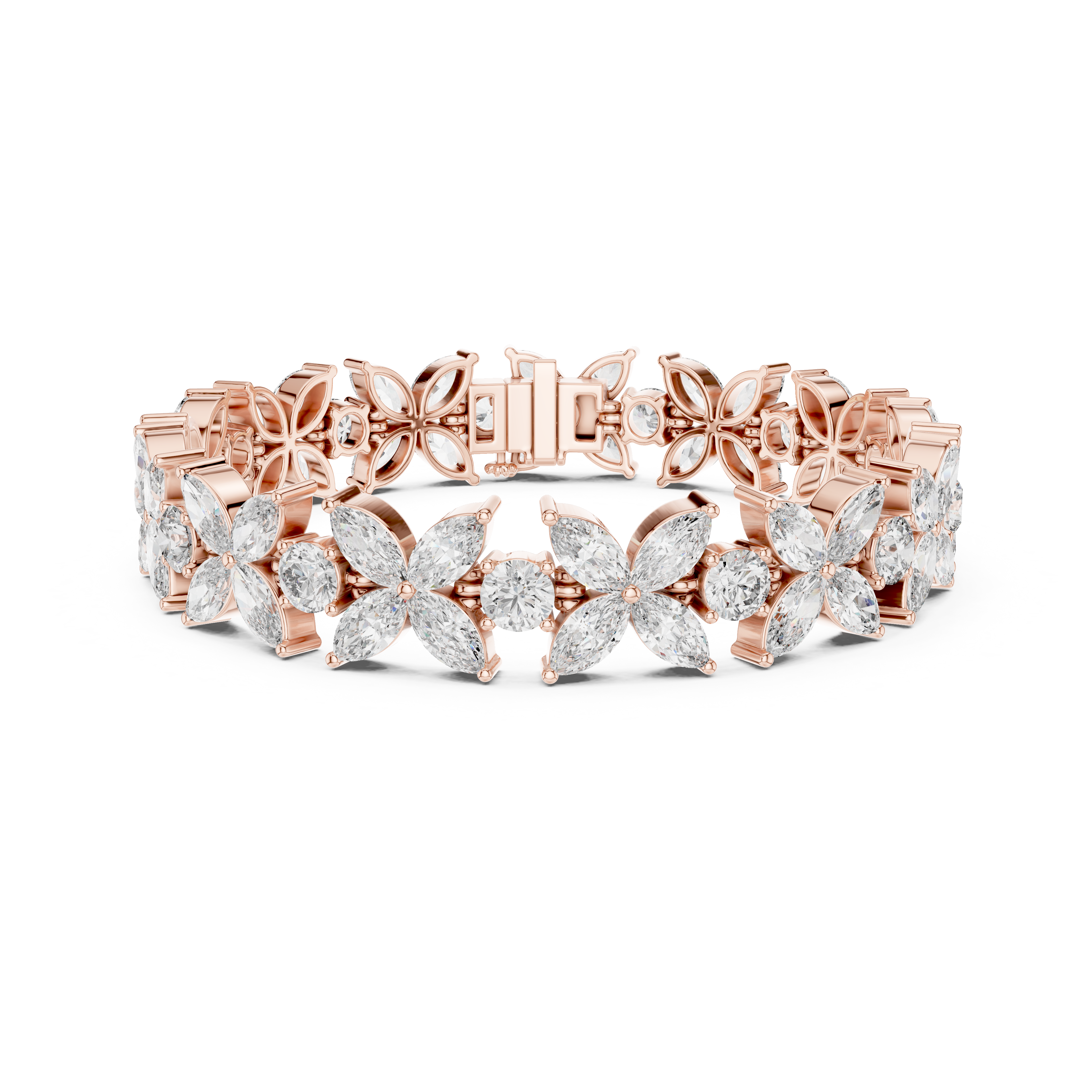 Gold 14Ct Marquise Floral Lab Grown Diamond Cami Bracelet