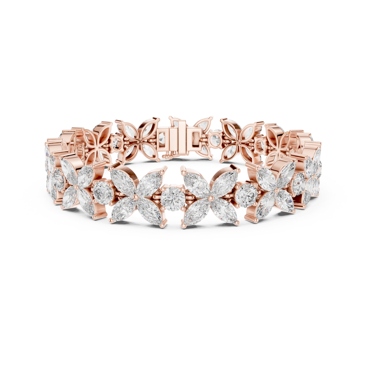 Gold 14Ct Marquise Floral Lab Grown Diamond Cami Bracelet