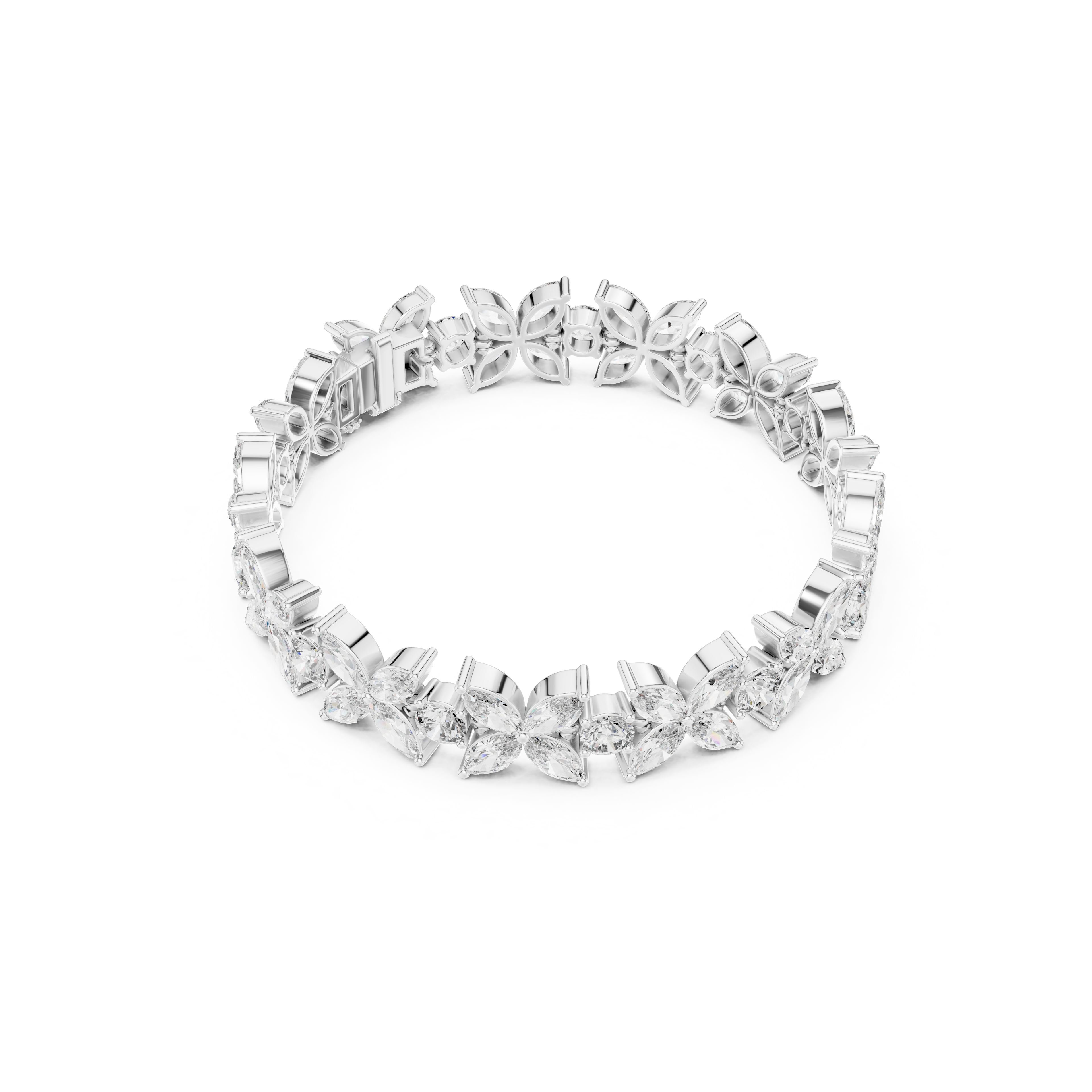 Gold 14Ct Marquise Floral Lab Grown Diamond Cami Bracelet