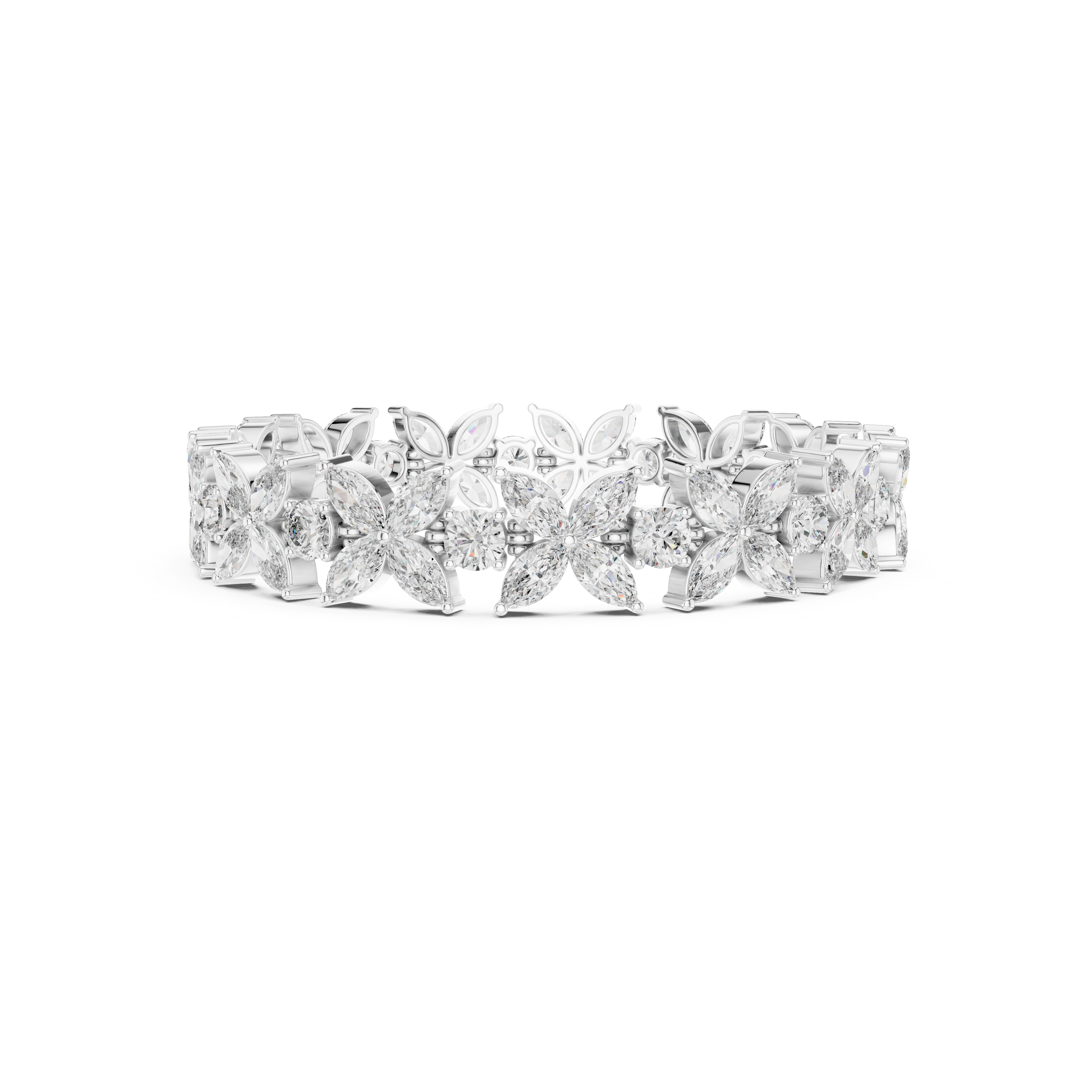 Gold 14Ct Marquise Floral Lab Grown Diamond Cami Bracelet