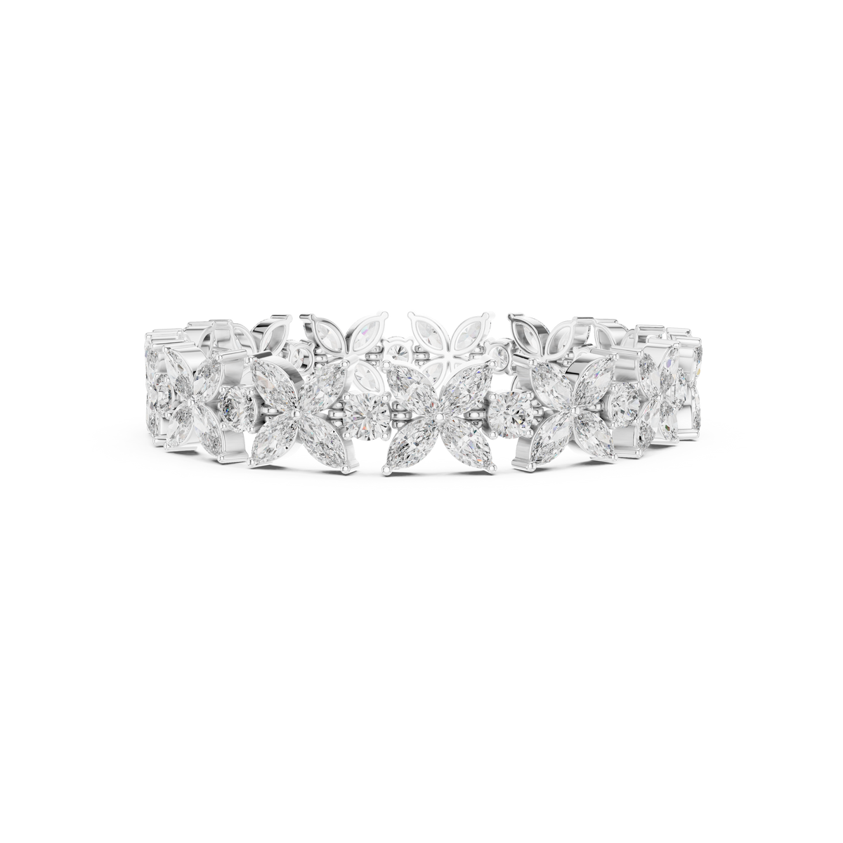Gold 14Ct Marquise Floral Lab Grown Diamond Cami Bracelet