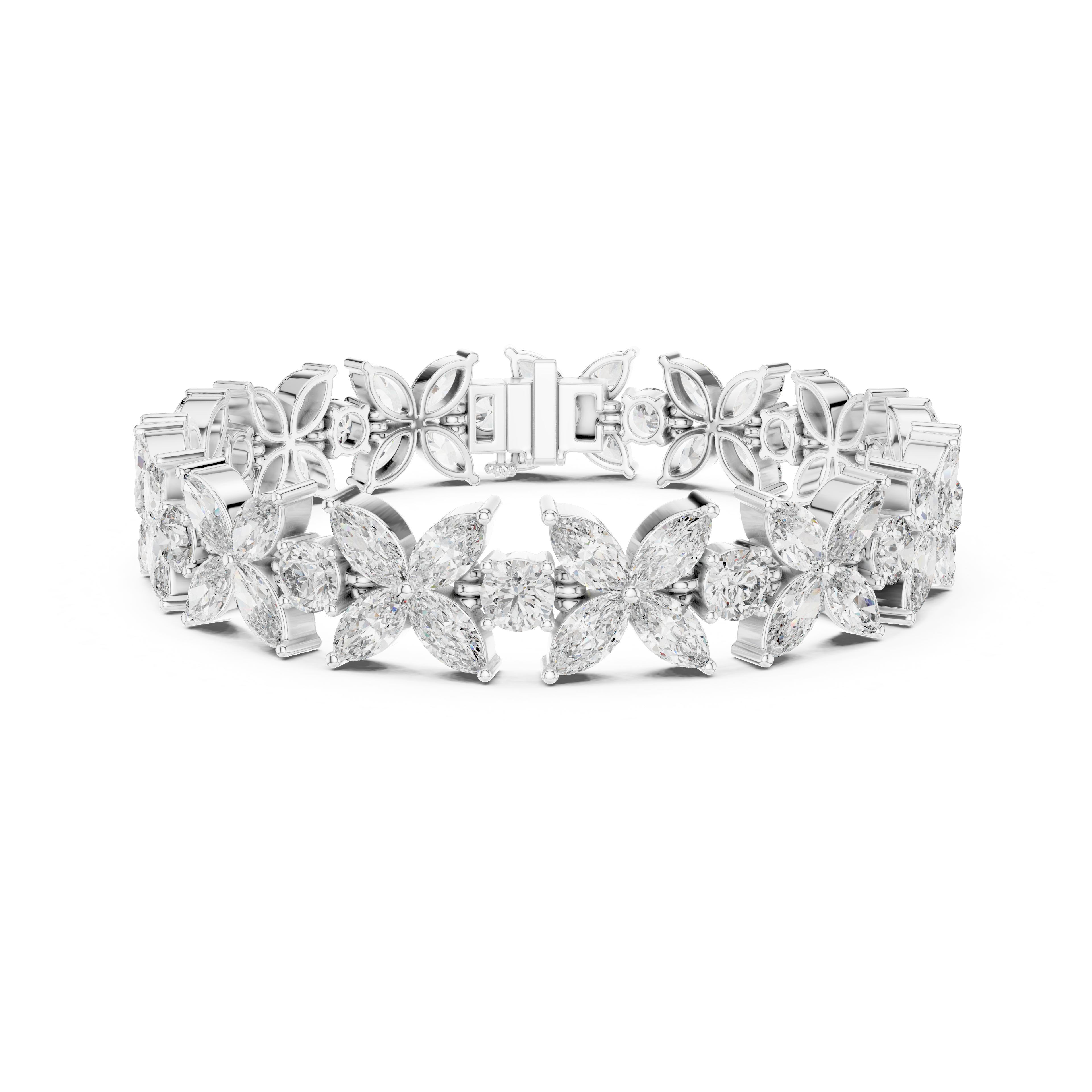 Gold 14Ct Marquise Floral Lab Grown Diamond Cami Bracelet