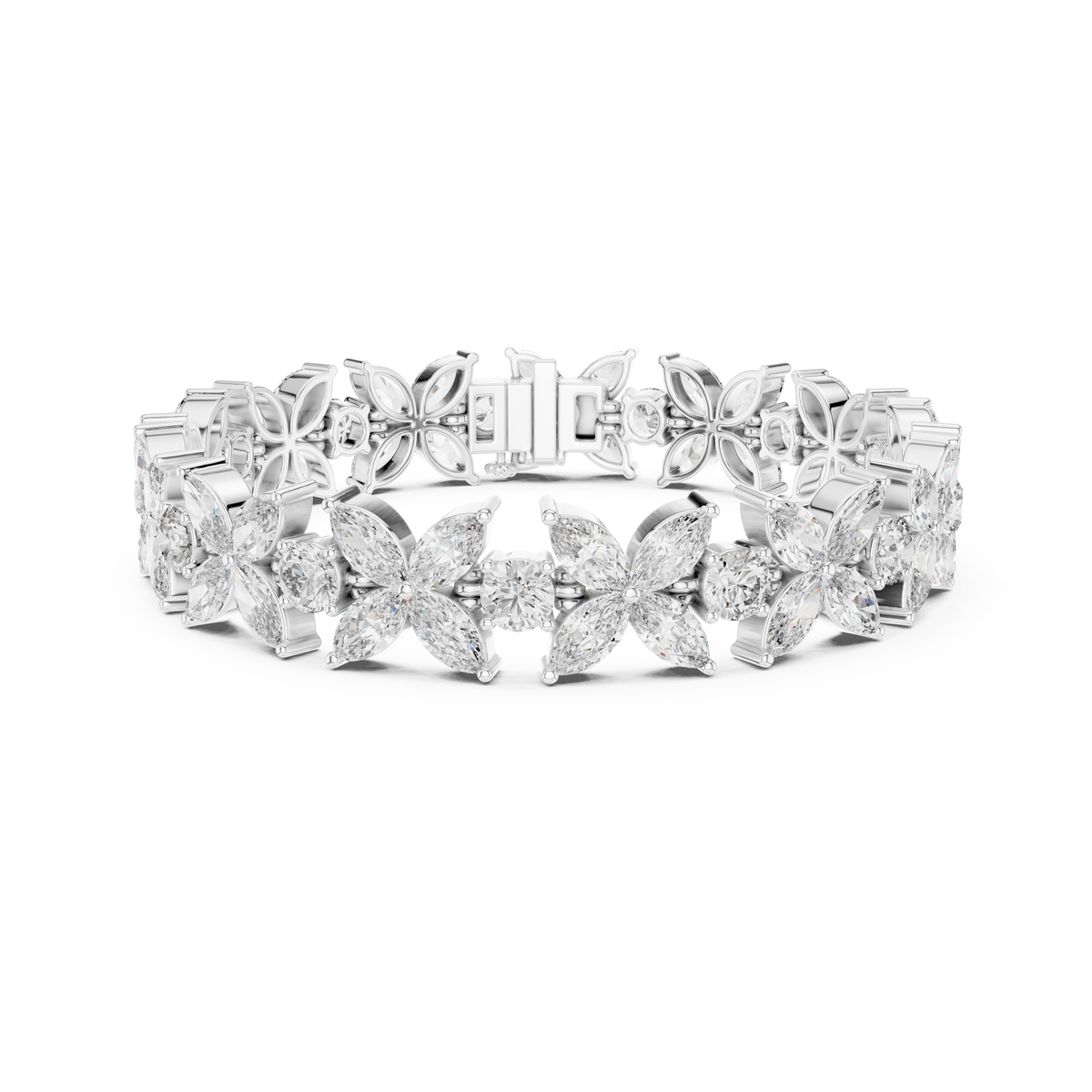 Gold 14Ct Marquise Floral Lab Grown Diamond Cami Bracelet