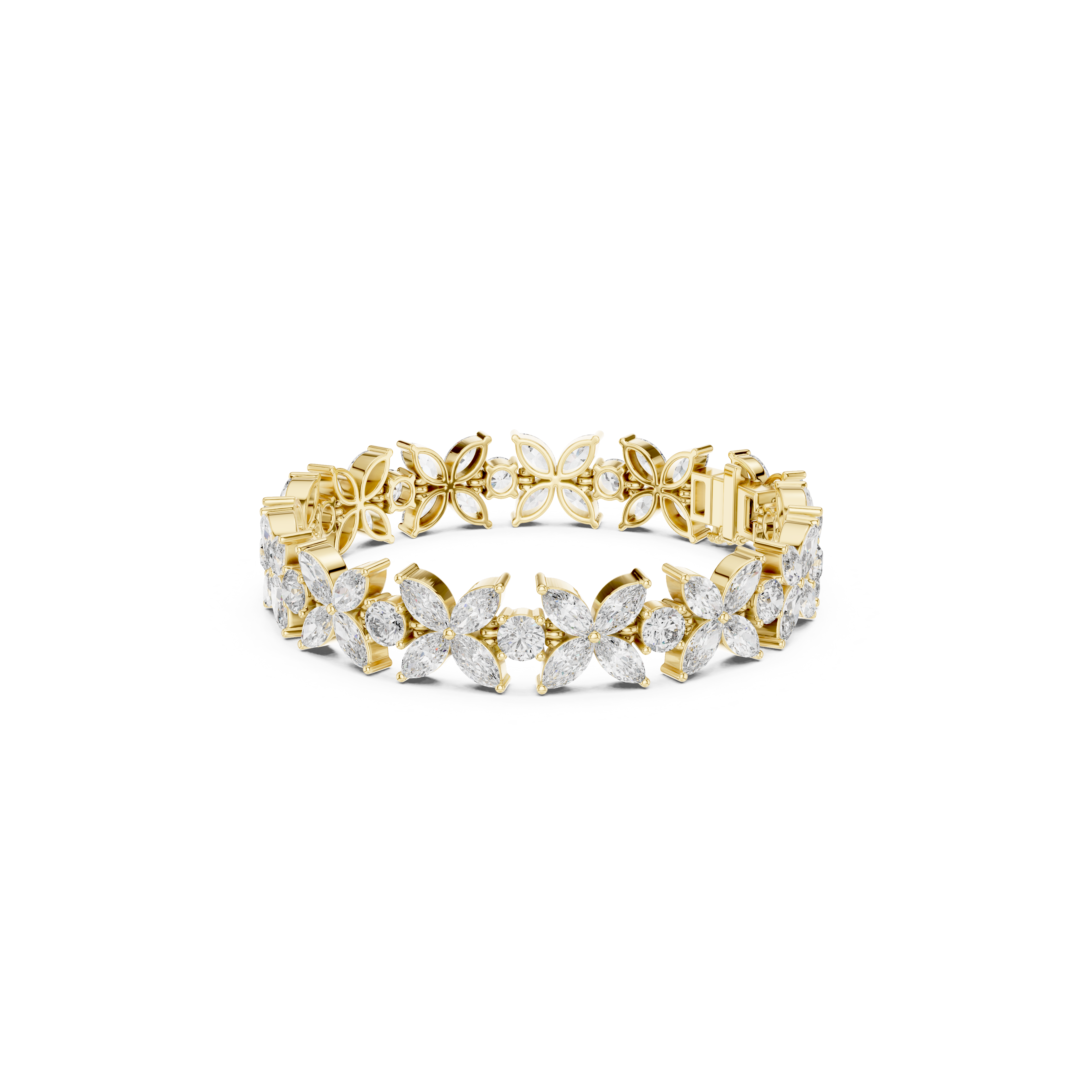 Gold 14Ct Marquise Floral Lab Grown Diamond Cami Bracelet