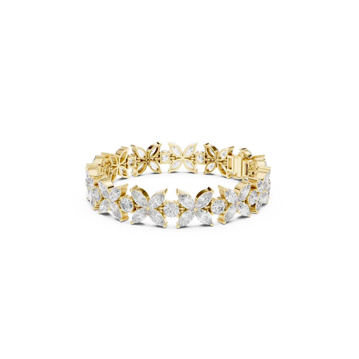 Gold 14Ct Marquise Floral Lab Grown Diamond Cami Bracelet