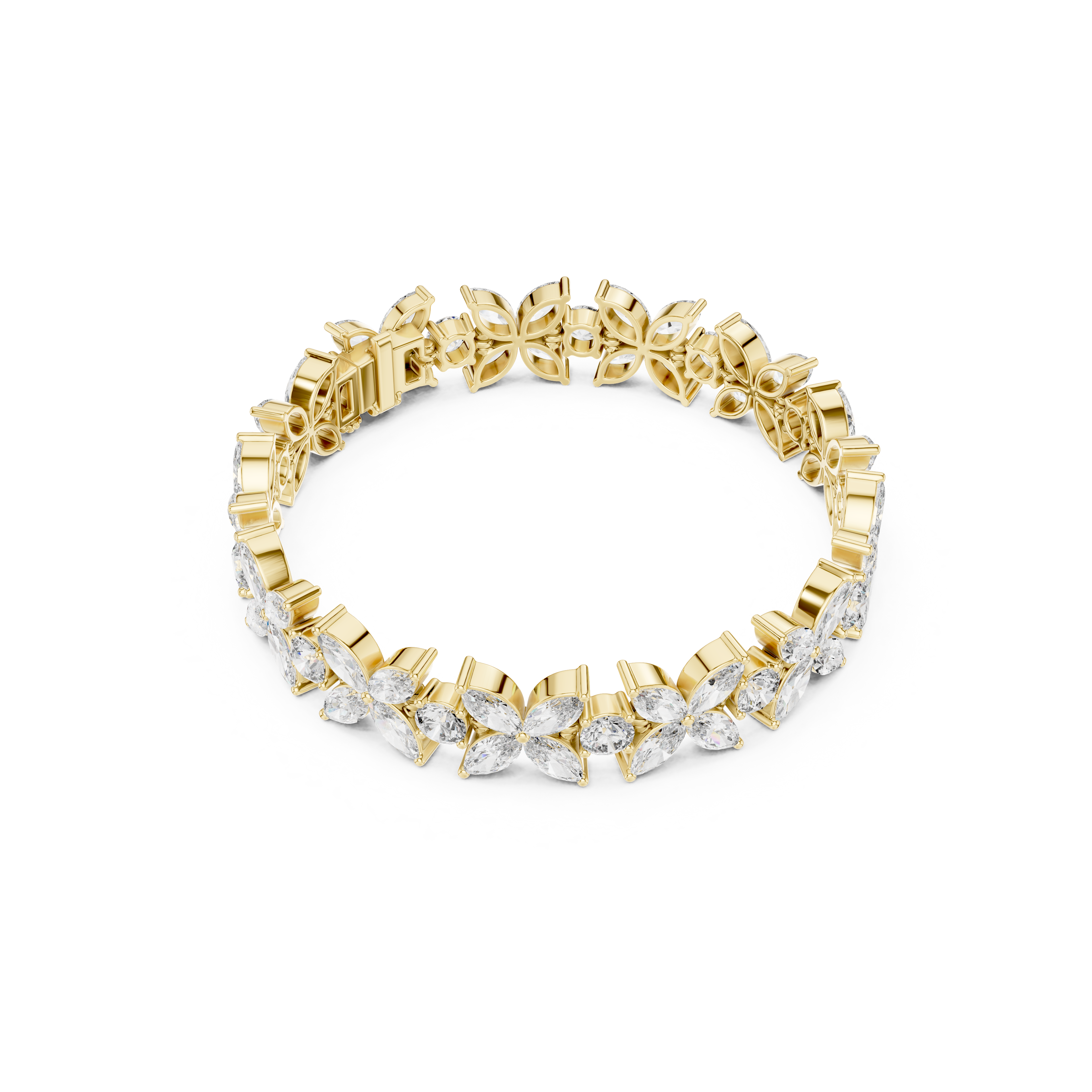 Gold 14Ct Marquise Floral Lab Grown Diamond Cami Bracelet