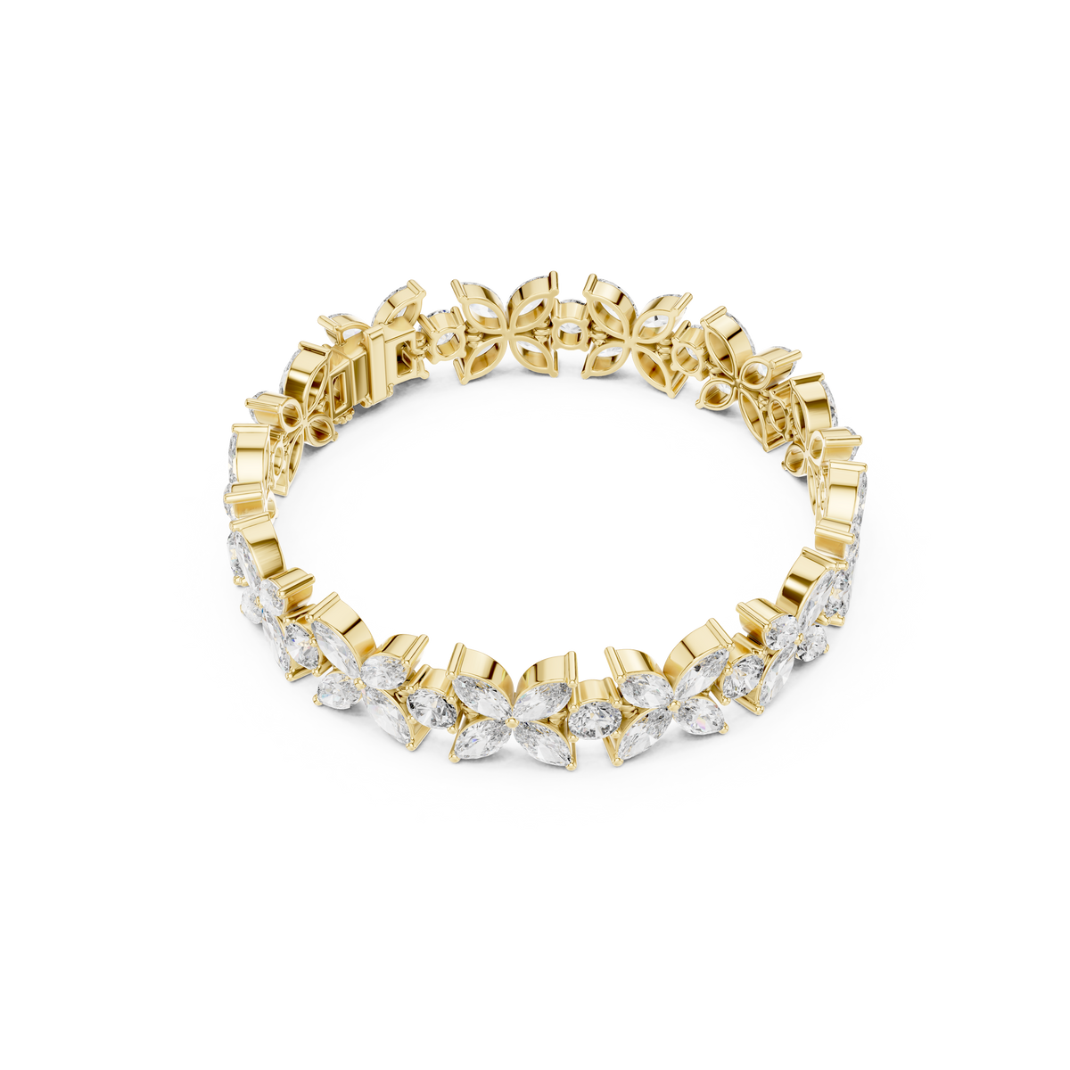 Gold 14Ct Marquise Floral Lab Grown Diamond Cami Bracelet
