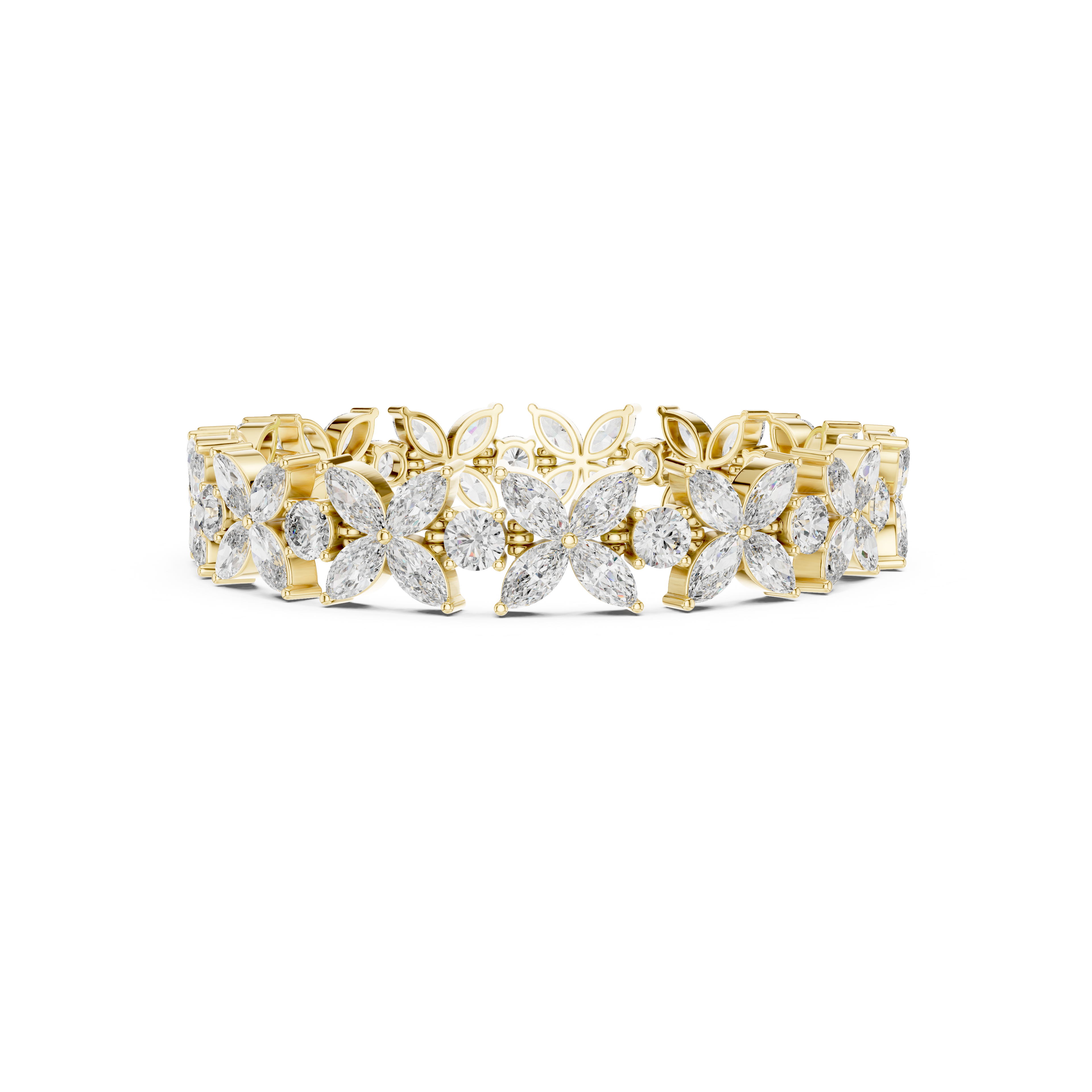 Gold 14Ct Marquise Floral Lab Grown Diamond Cami Bracelet