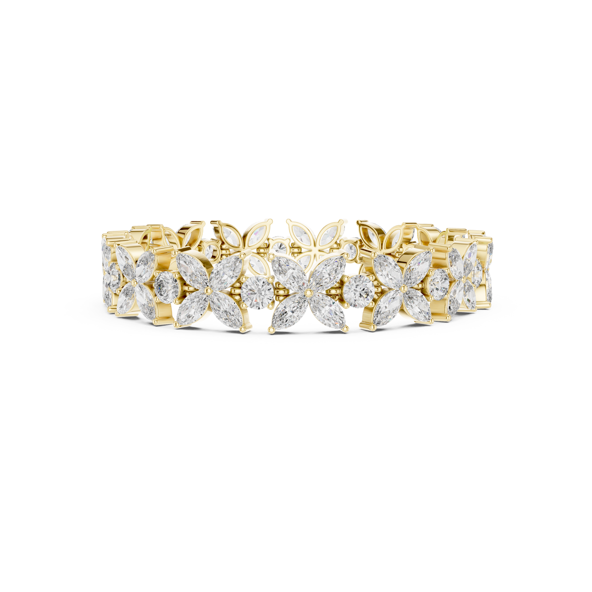 Gold 14Ct Marquise Floral Lab Grown Diamond Cami Bracelet