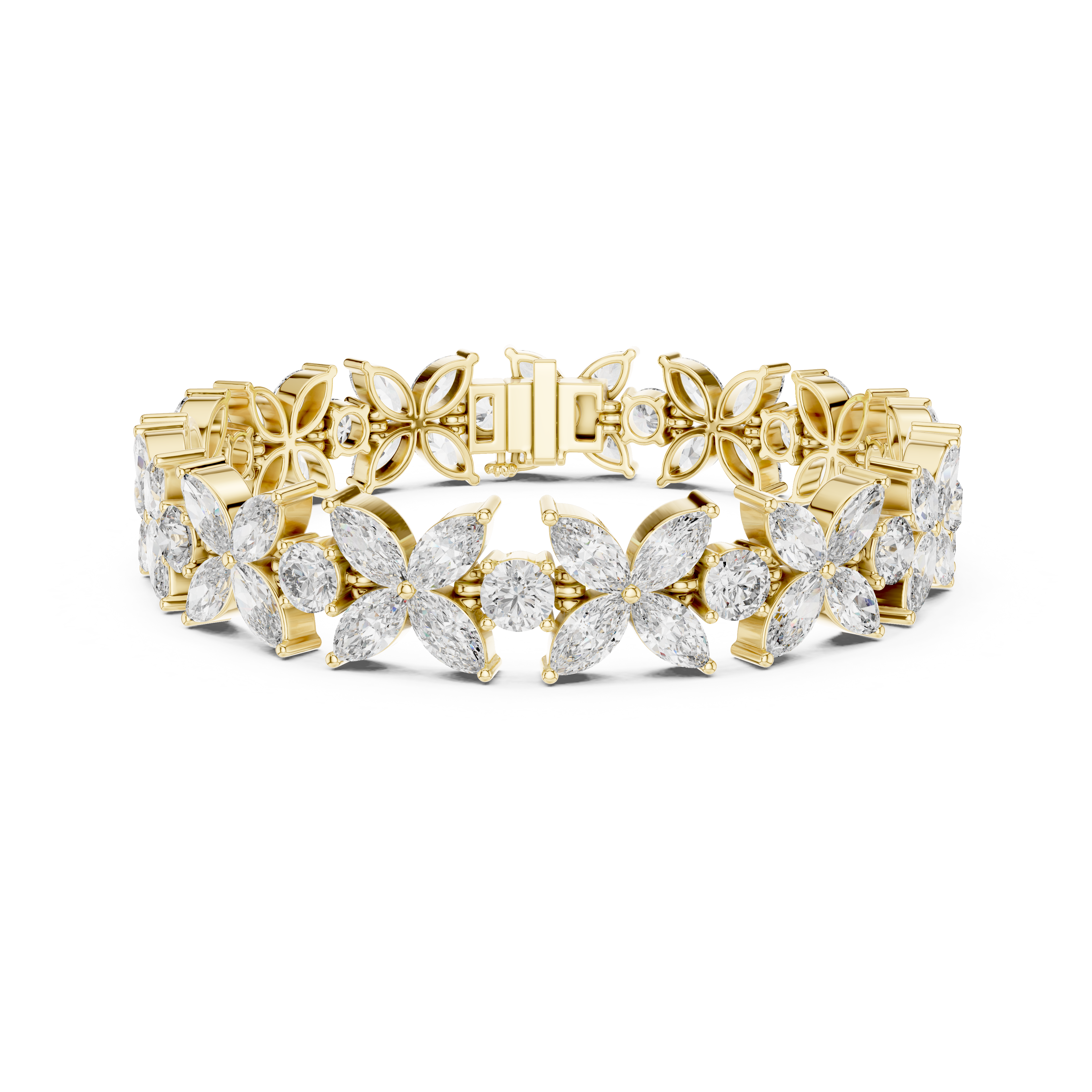Gold 14Ct Marquise Floral Lab Grown Diamond Cami Bracelet