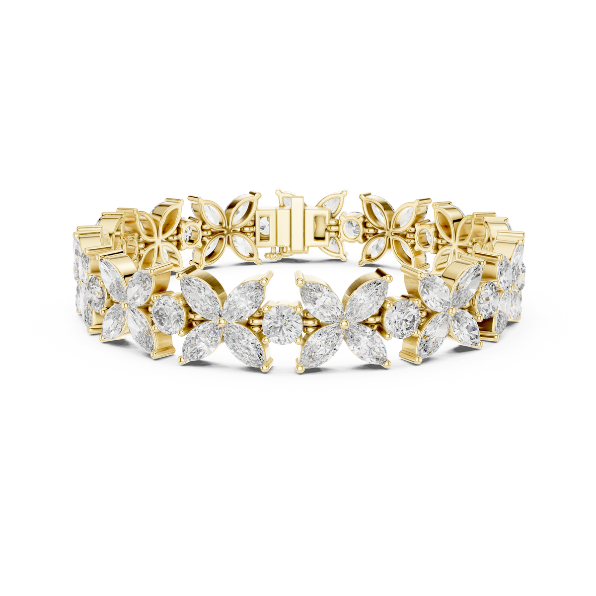 Gold 14Ct Marquise Floral Lab Grown Diamond Cami Bracelet