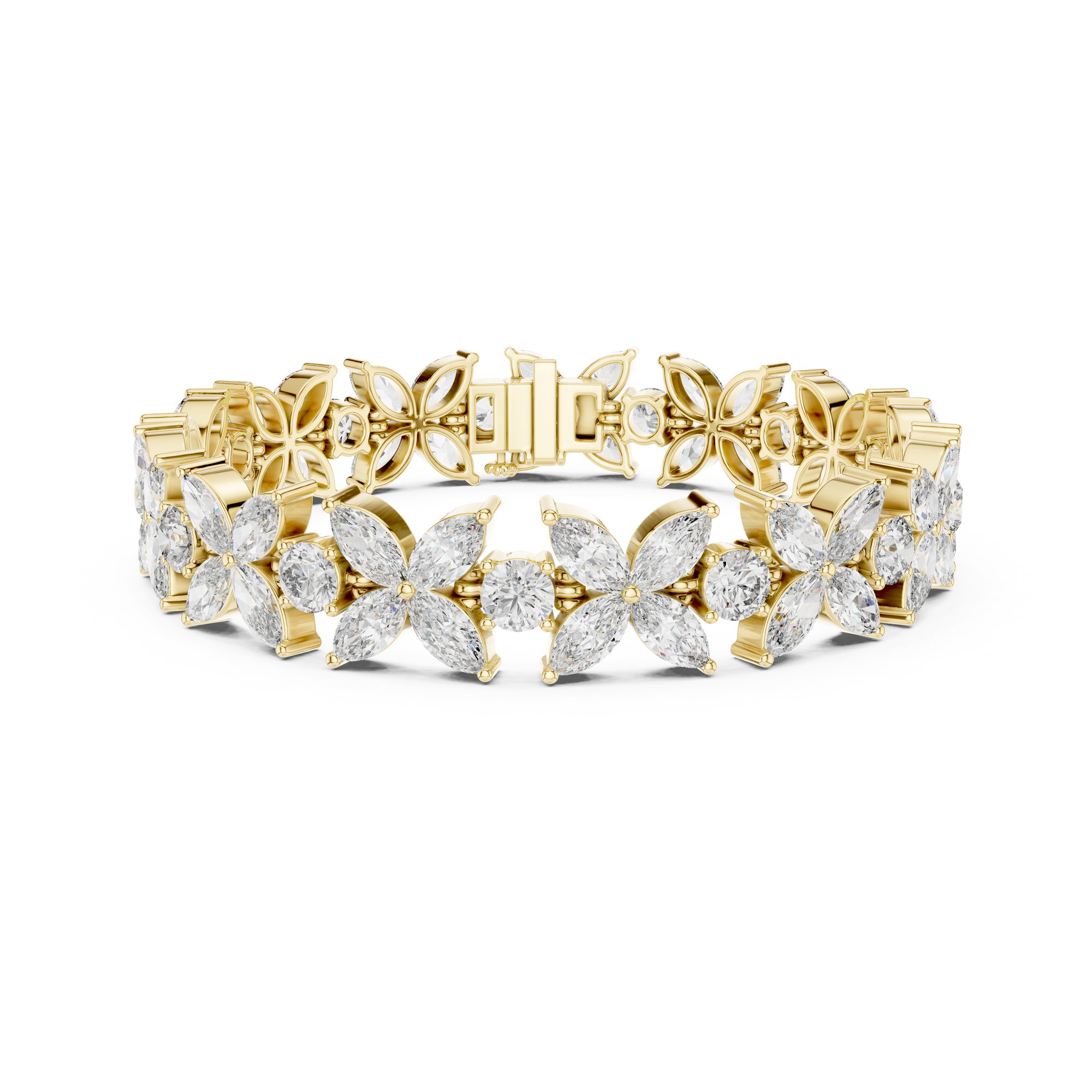 Gold 14Ct Marquise Floral Lab Grown Diamond Cami Bracelet