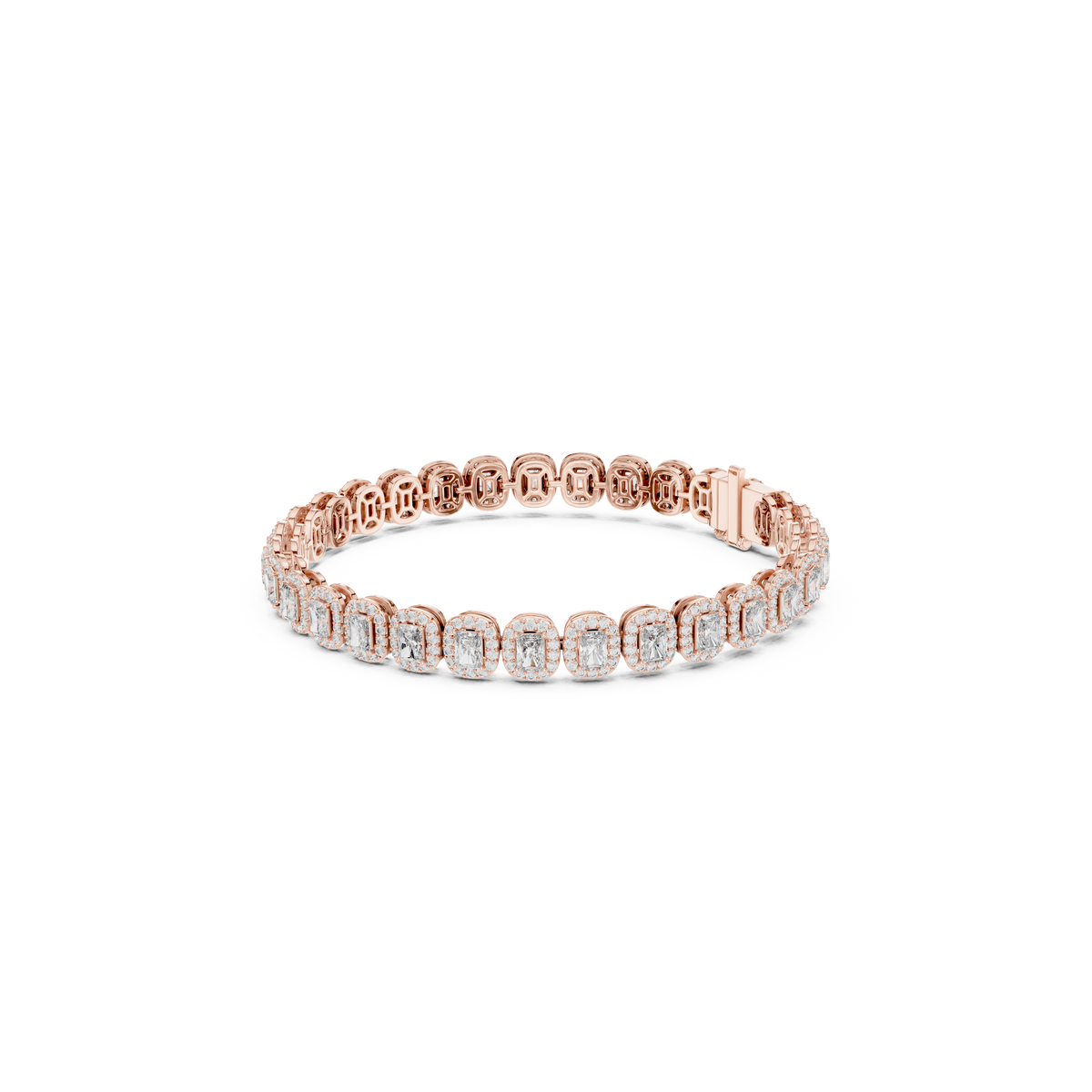 Gold 7Ct Emerald Halo Lab Grown Diamond Suton Bracelet