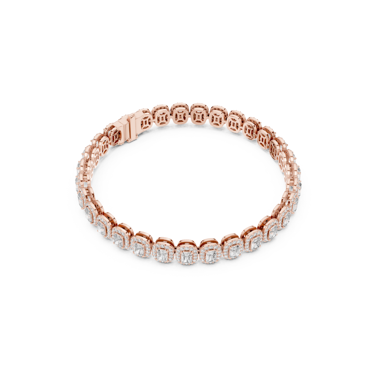 Gold 7Ct Emerald Halo Lab Grown Diamond Suton Bracelet