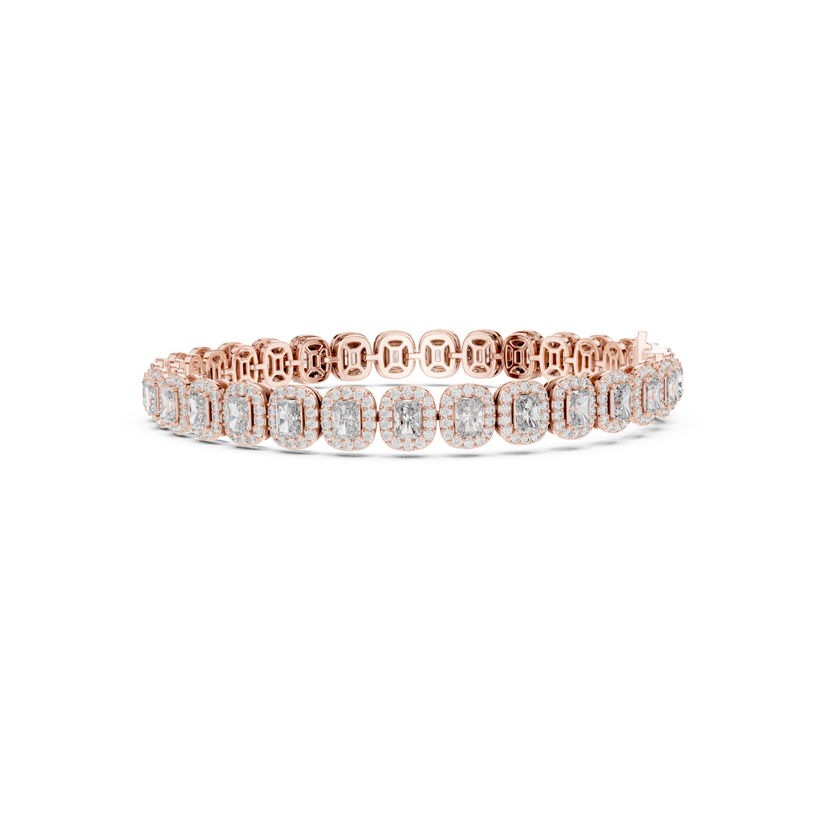 Gold 7Ct Emerald Halo Lab Grown Diamond Suton Bracelet