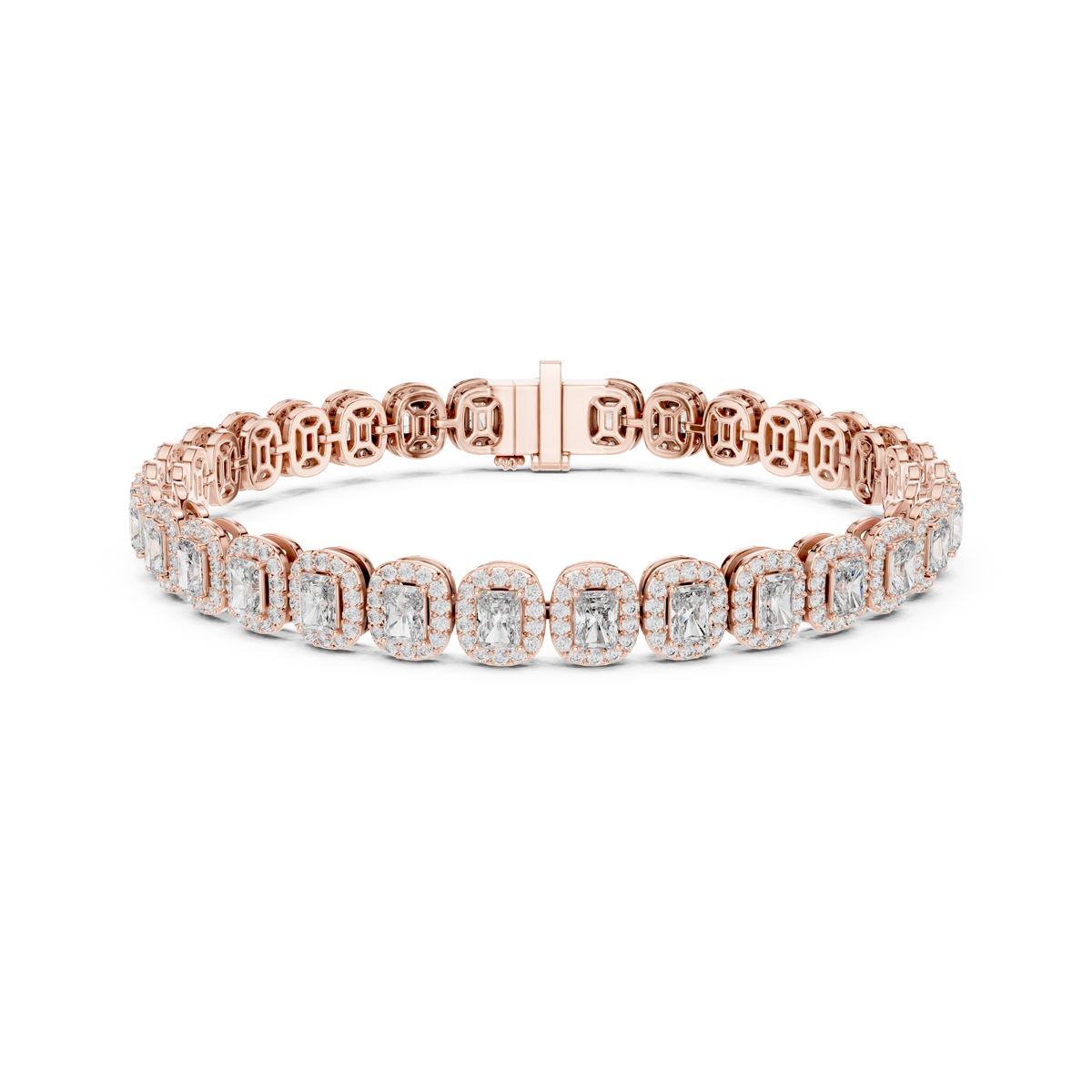 Gold 7Ct Emerald Halo Lab Grown Diamond Suton Bracelet