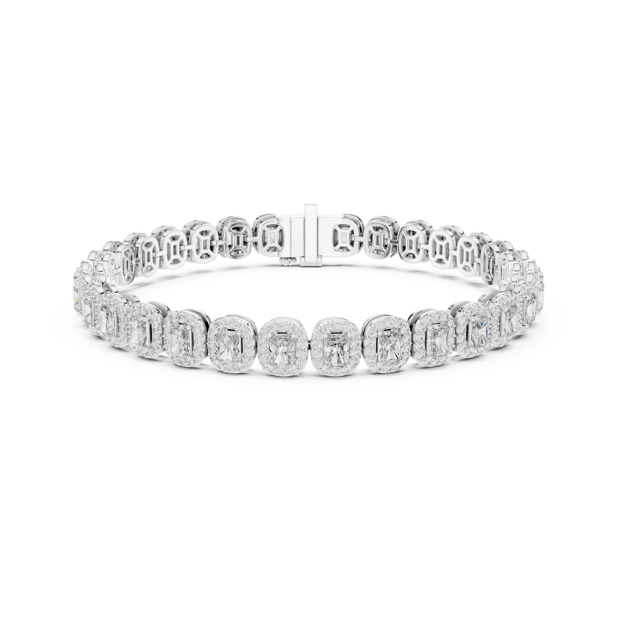 Gold 7Ct Emerald Halo Lab Grown Diamond Suton Bracelet