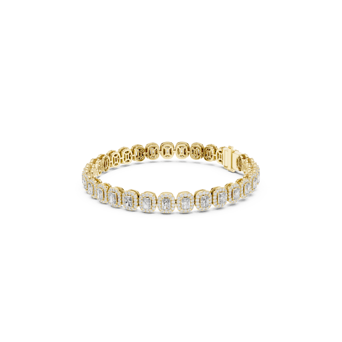 Gold 7Ct Emerald Halo Lab Grown Diamond Suton Bracelet