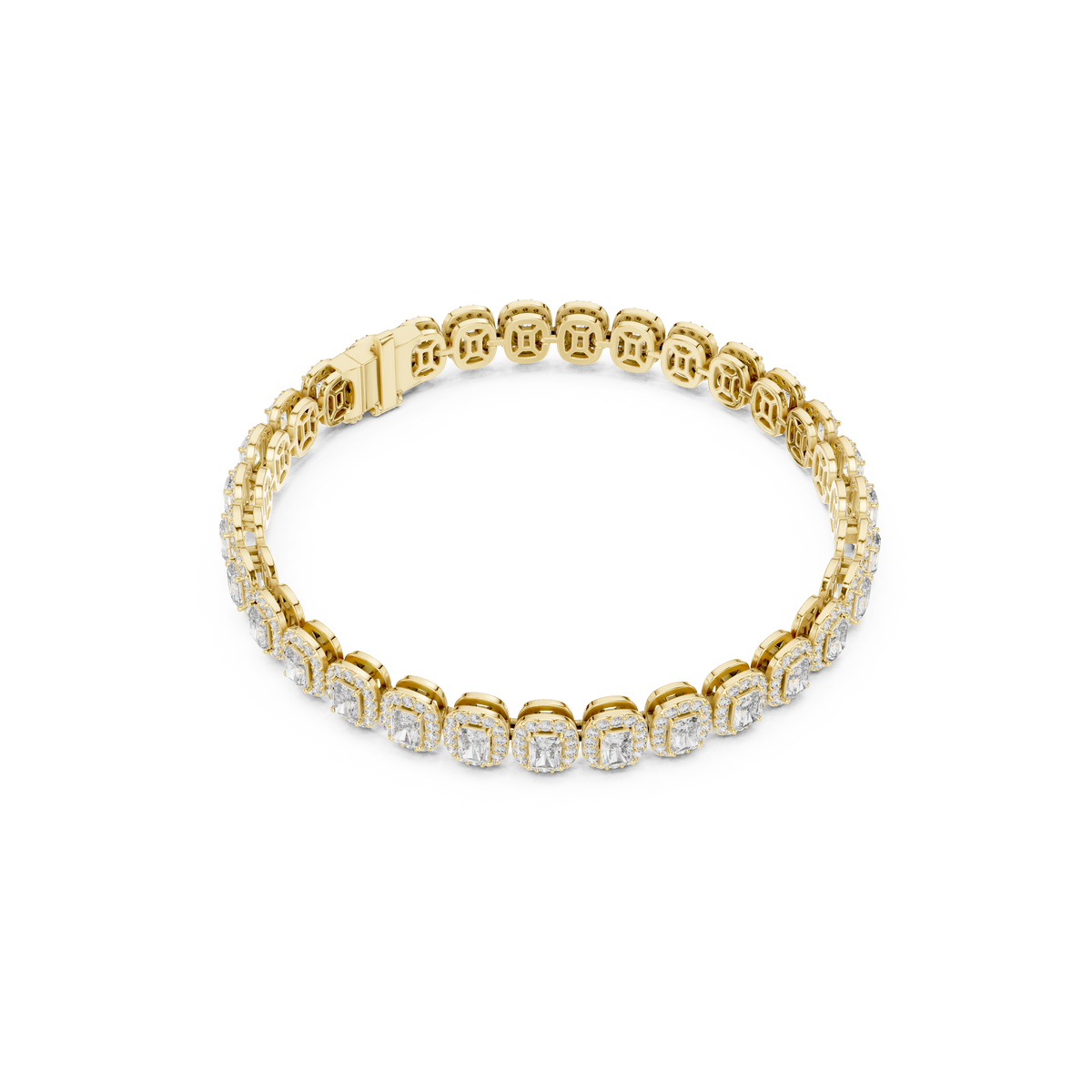 Gold 7Ct Emerald Halo Lab Grown Diamond Suton Bracelet