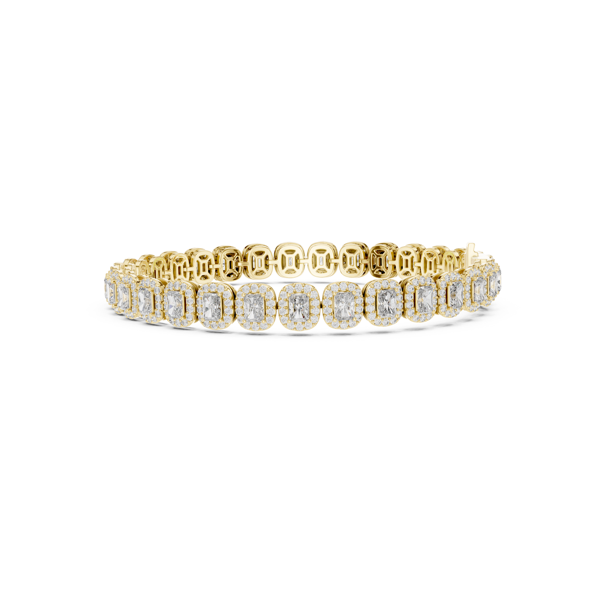 Gold 7Ct Emerald Halo Lab Grown Diamond Suton Bracelet