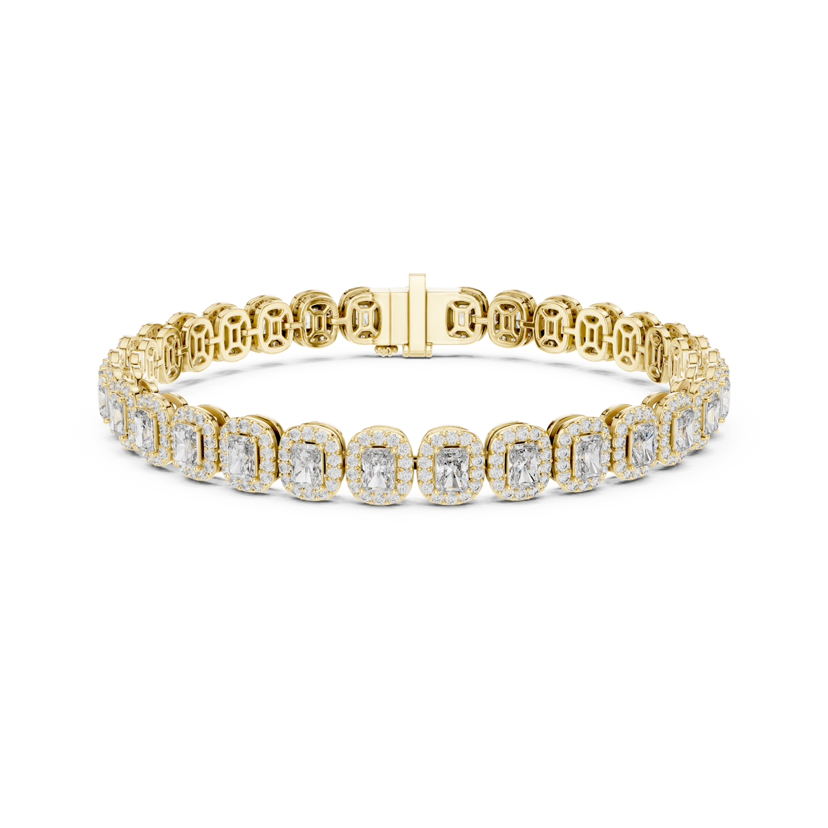 Gold 7Ct Emerald Halo Lab Grown Diamond Suton Bracelet