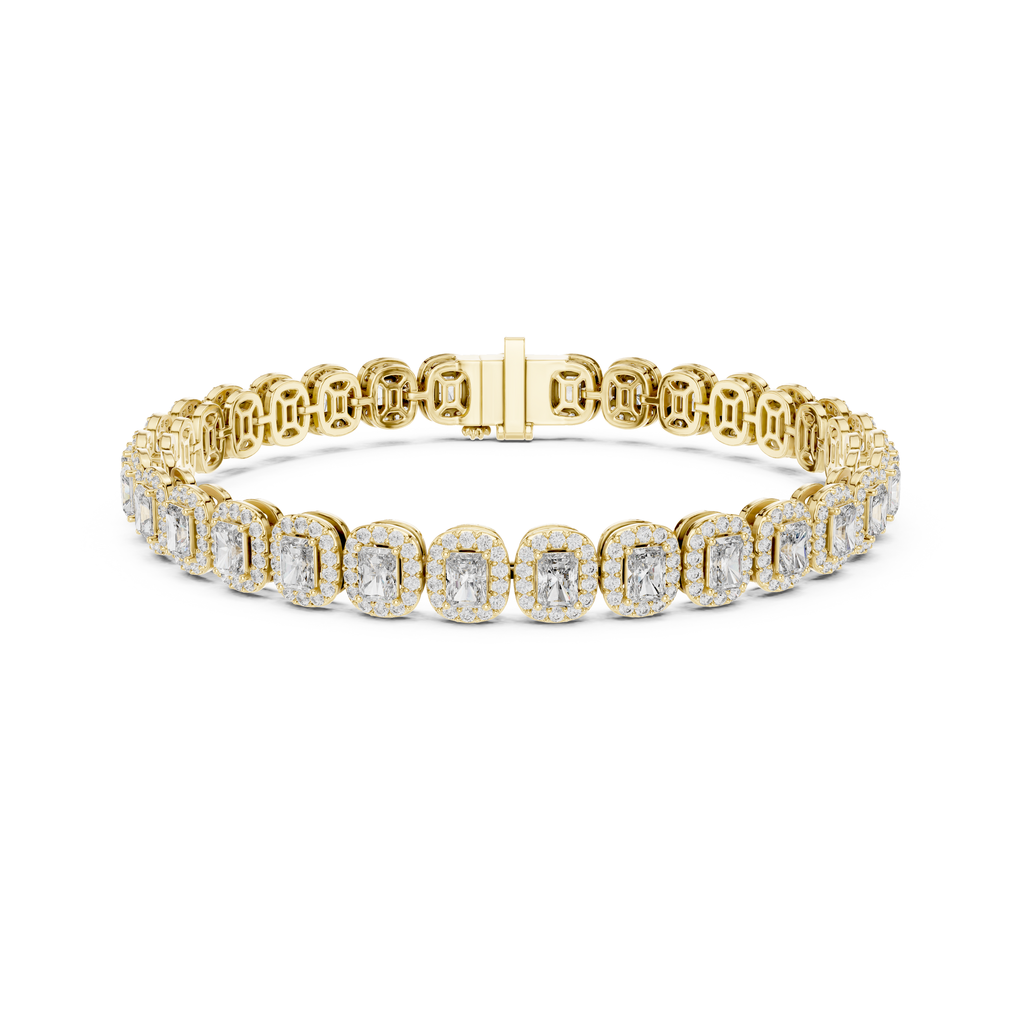 Gold 7Ct Emerald Halo Lab Grown Diamond Suton Bracelet