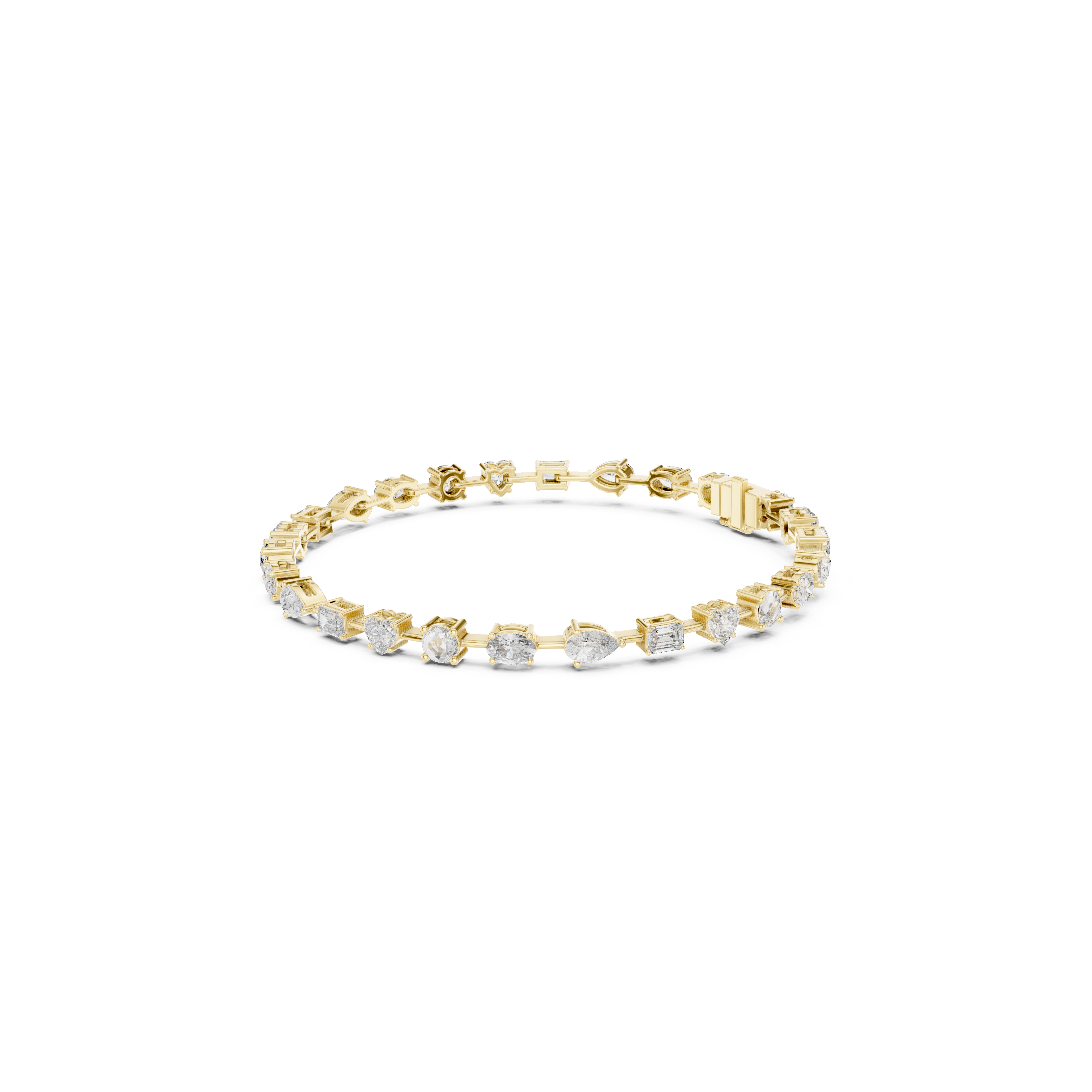Gold 4Ct Multi Shape Lab Grown Diamond Kasha Solitaire Bracelet