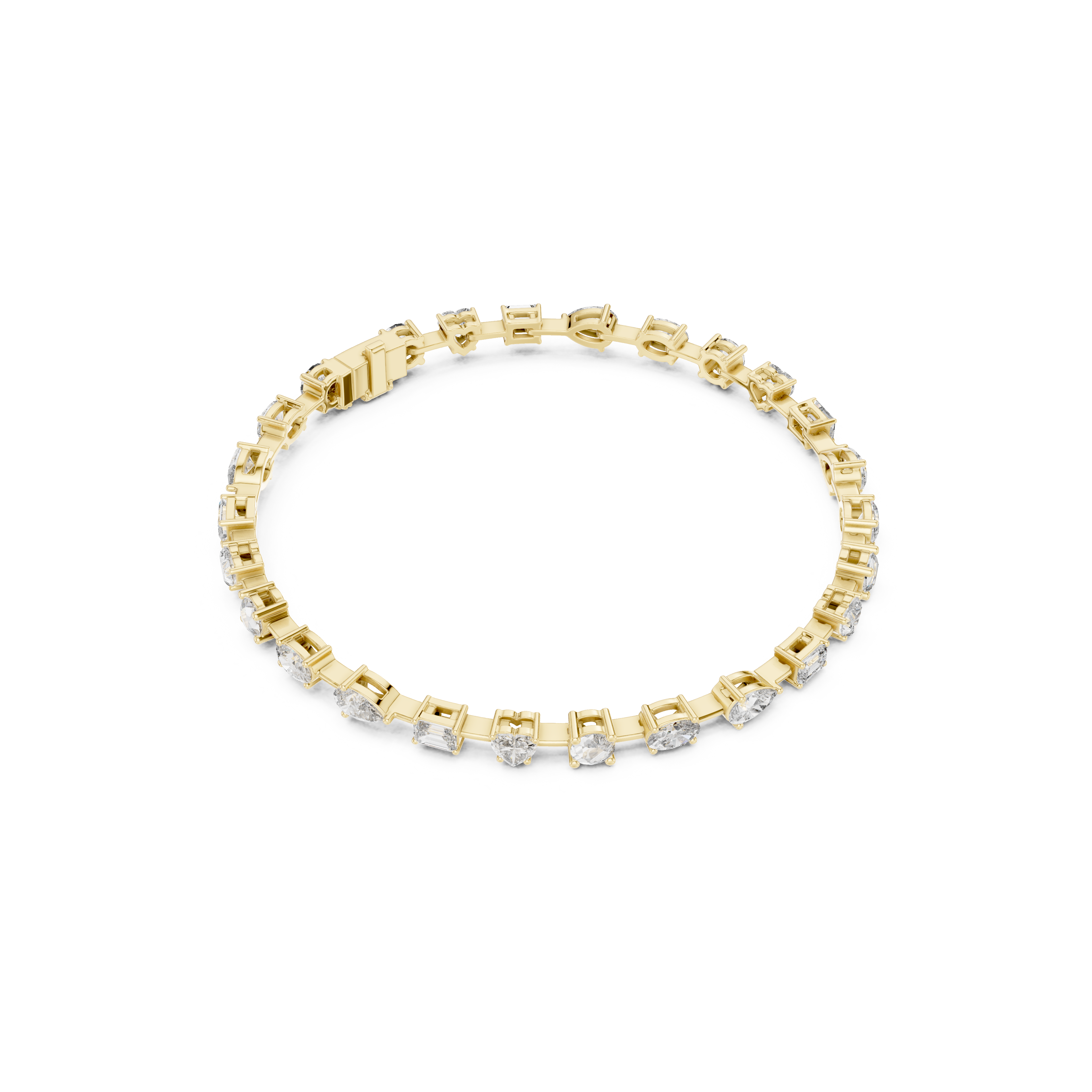 Gold 4Ct Multi Shape Lab Grown Diamond Kasha Solitaire Bracelet