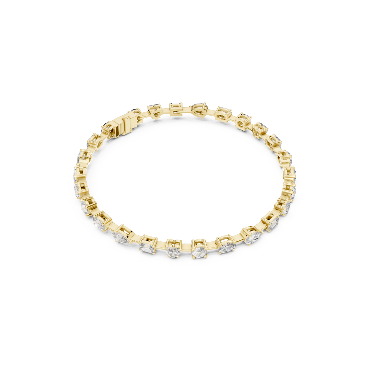 Gold 4Ct Multi Shape Lab Grown Diamond Kasha Solitaire Bracelet
