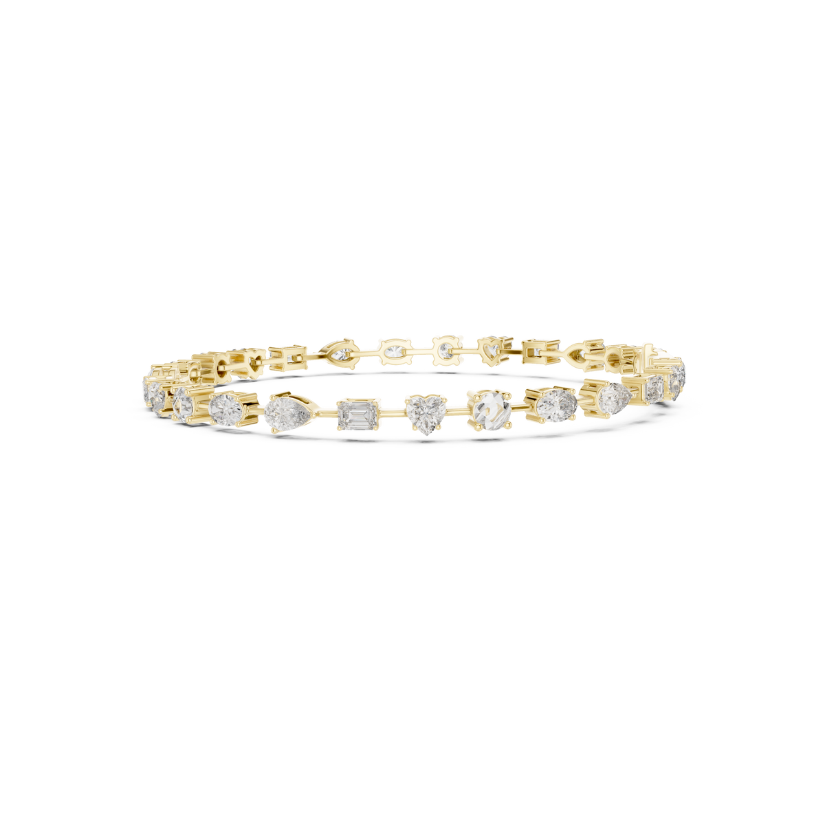 Gold 4Ct Multi Shape Lab Grown Diamond Kasha Solitaire Bracelet