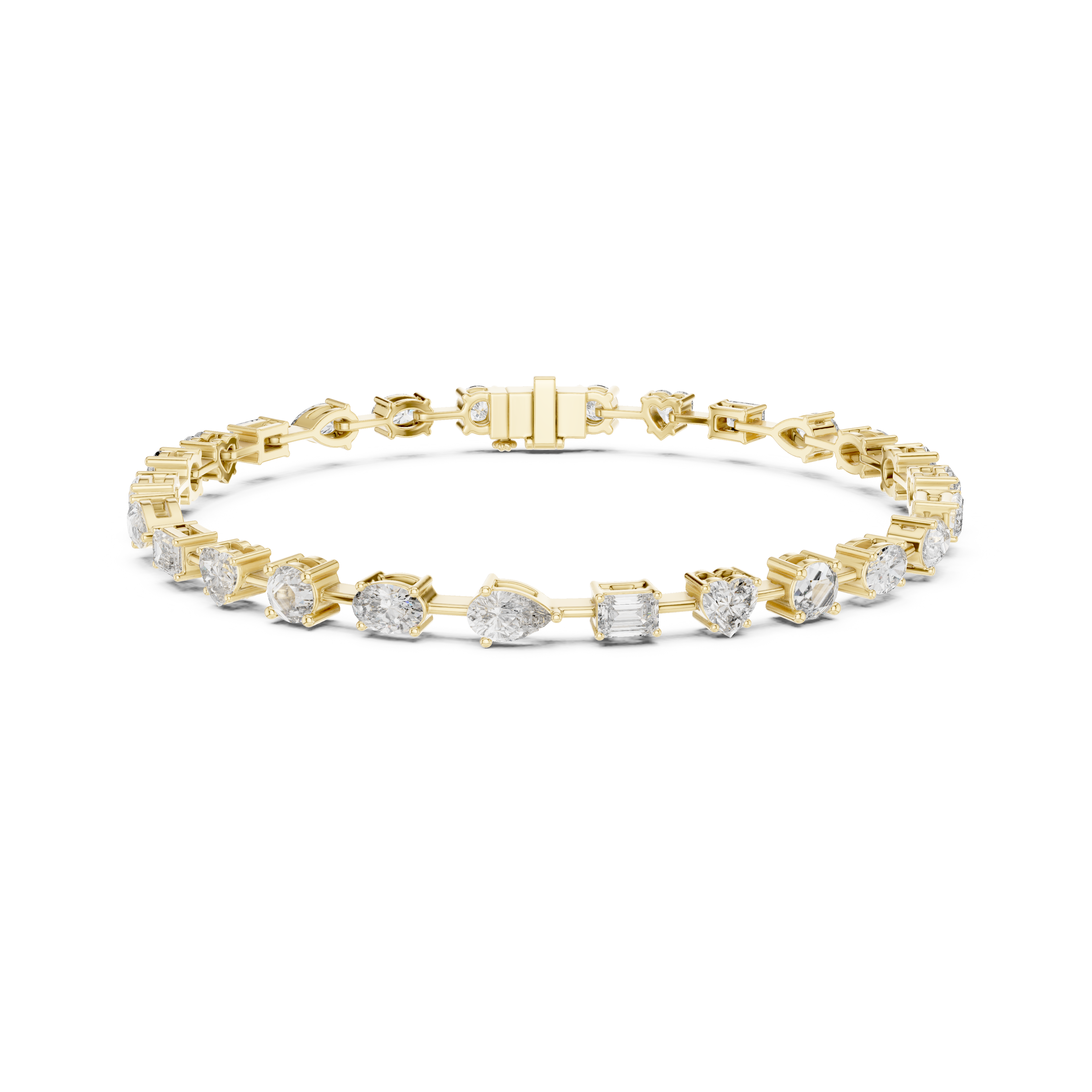 Gold 4Ct Multi Shape Lab Grown Diamond Kasha Solitaire Bracelet
