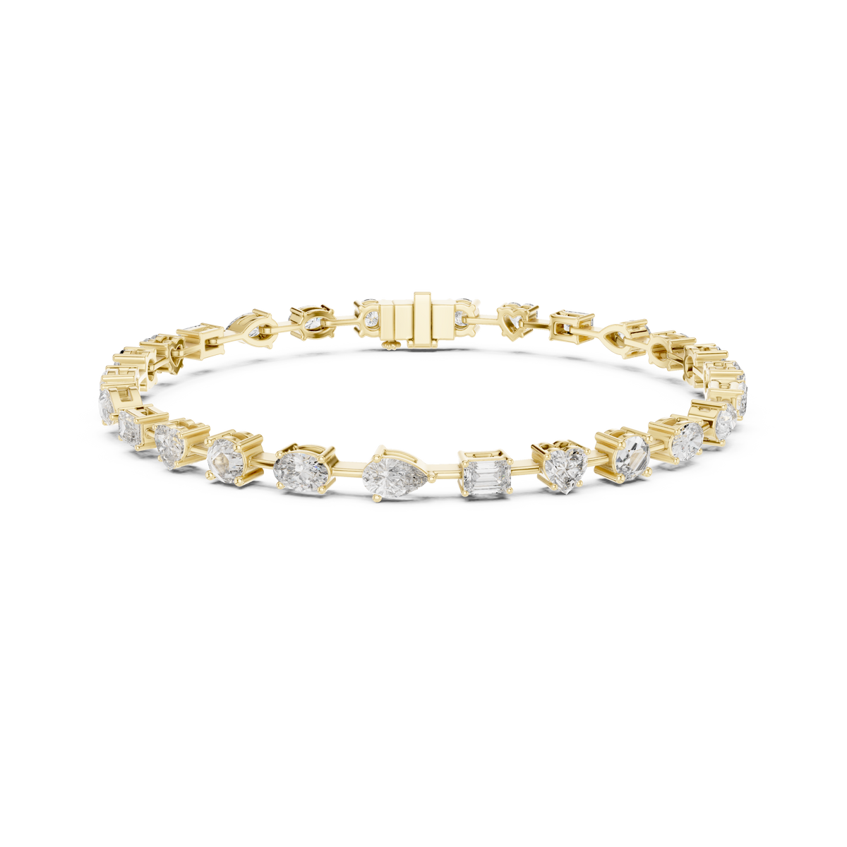 Gold 4Ct Multi Shape Lab Grown Diamond Kasha Solitaire Bracelet