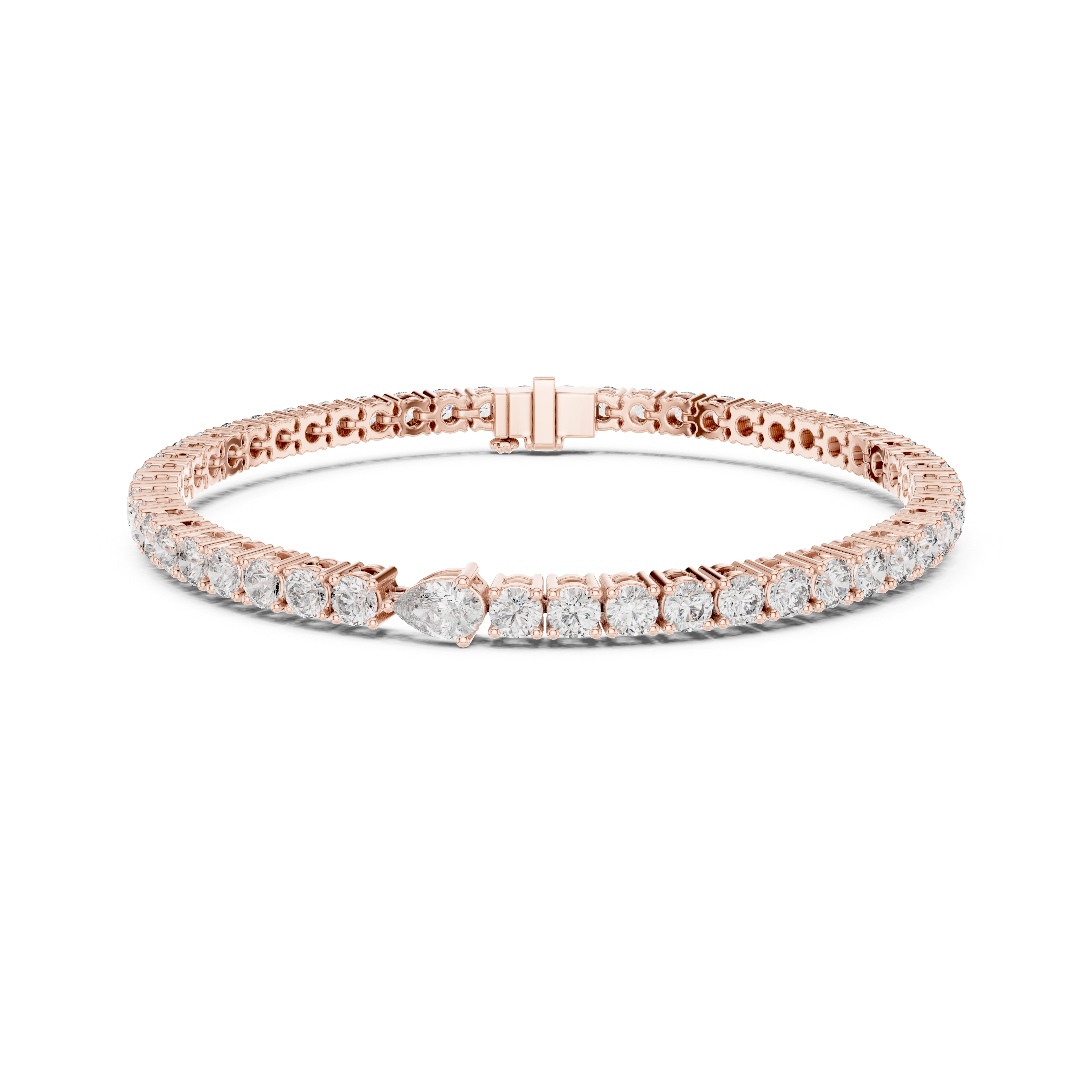 Gold 6Ct Pear Accent Round Tennis Lab Grown Diamond Chiara Bracelet