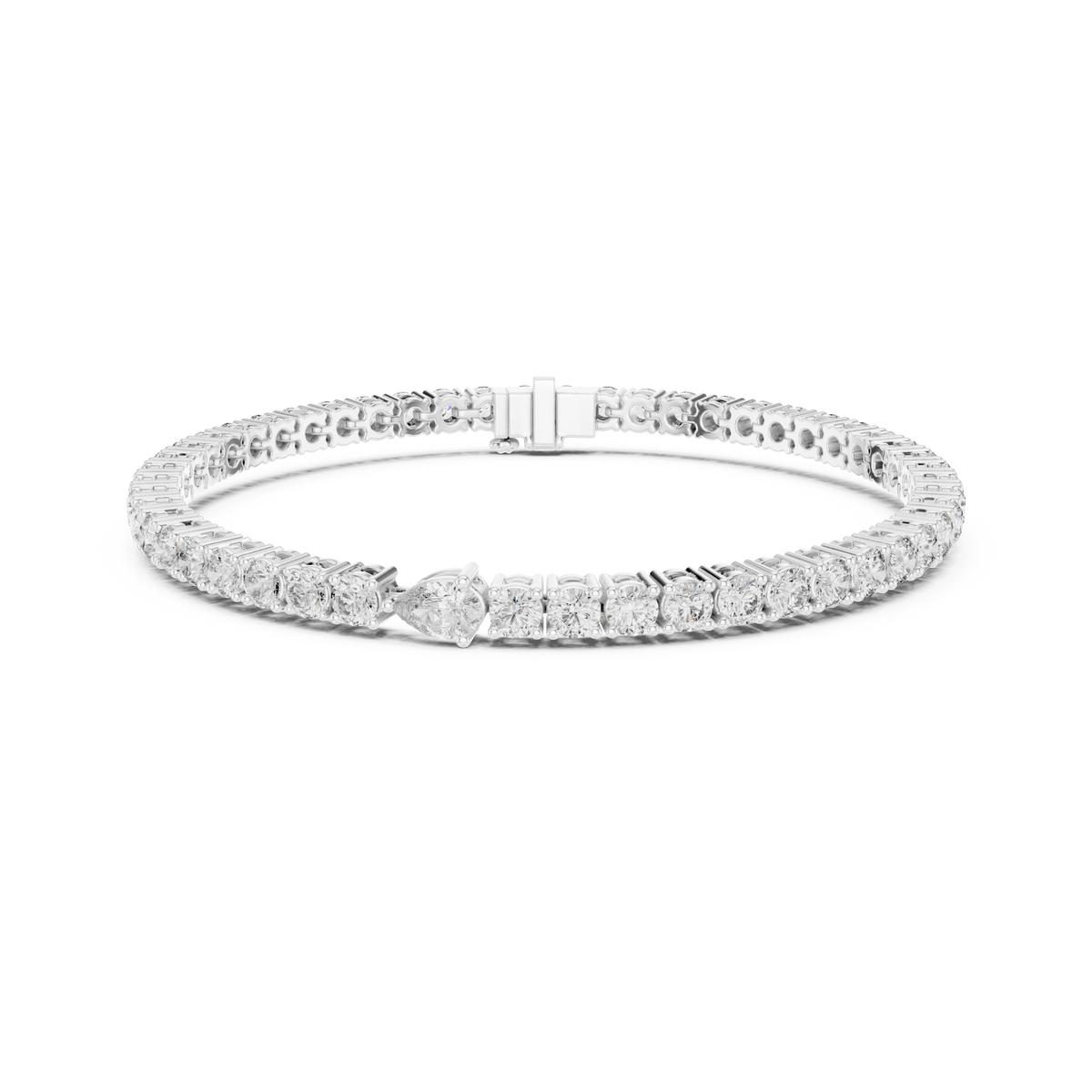 Gold 6Ct Pear Accent Round Tennis Lab Grown Diamond Chiara Bracelet