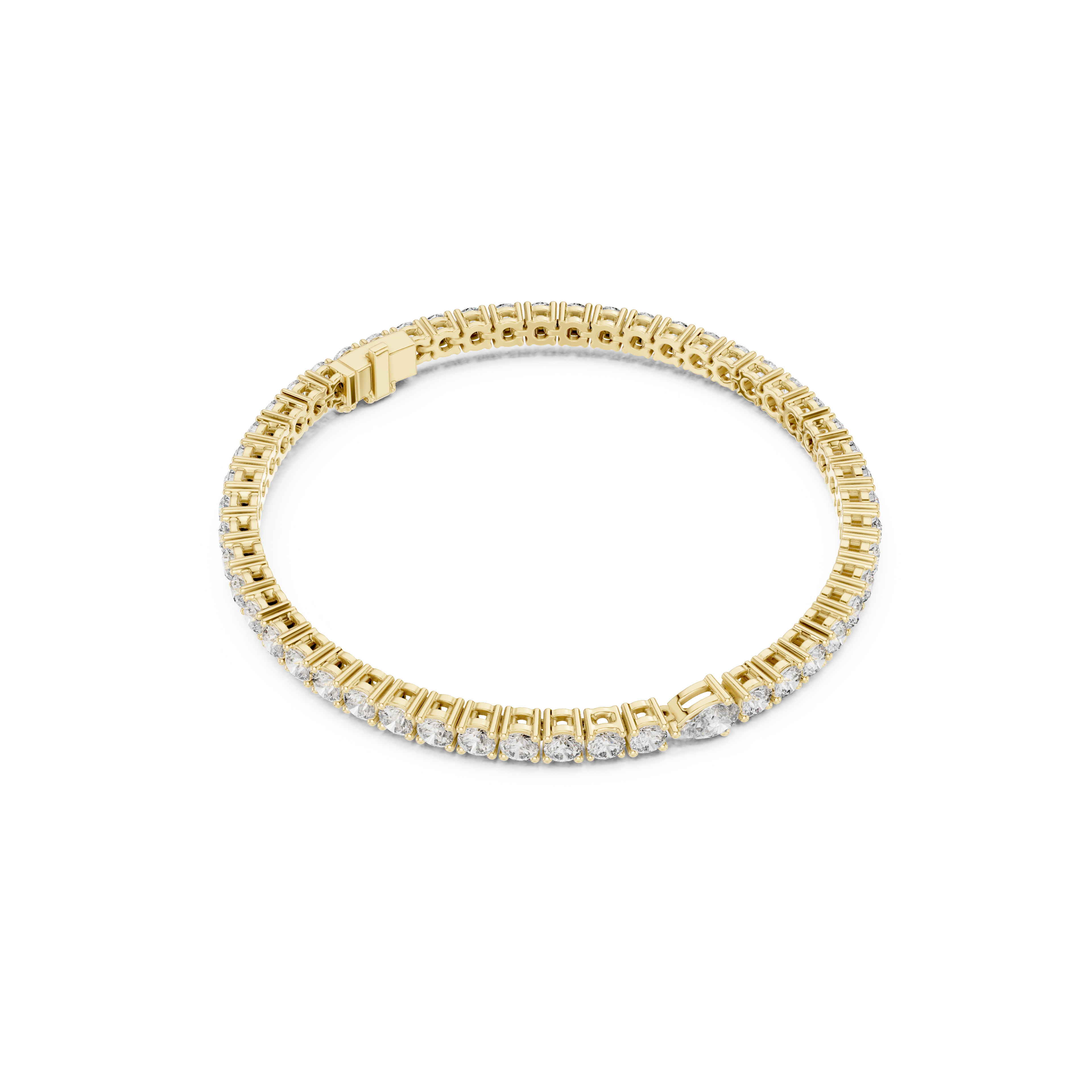 Gold 6Ct Pear Accent Round Tennis Lab Grown Diamond Chiara Bracelet