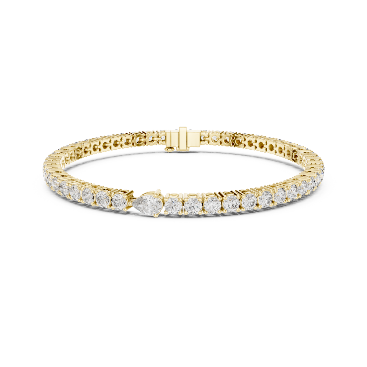 Gold 6Ct Pear Accent Round Tennis Lab Grown Diamond Chiara Bracelet
