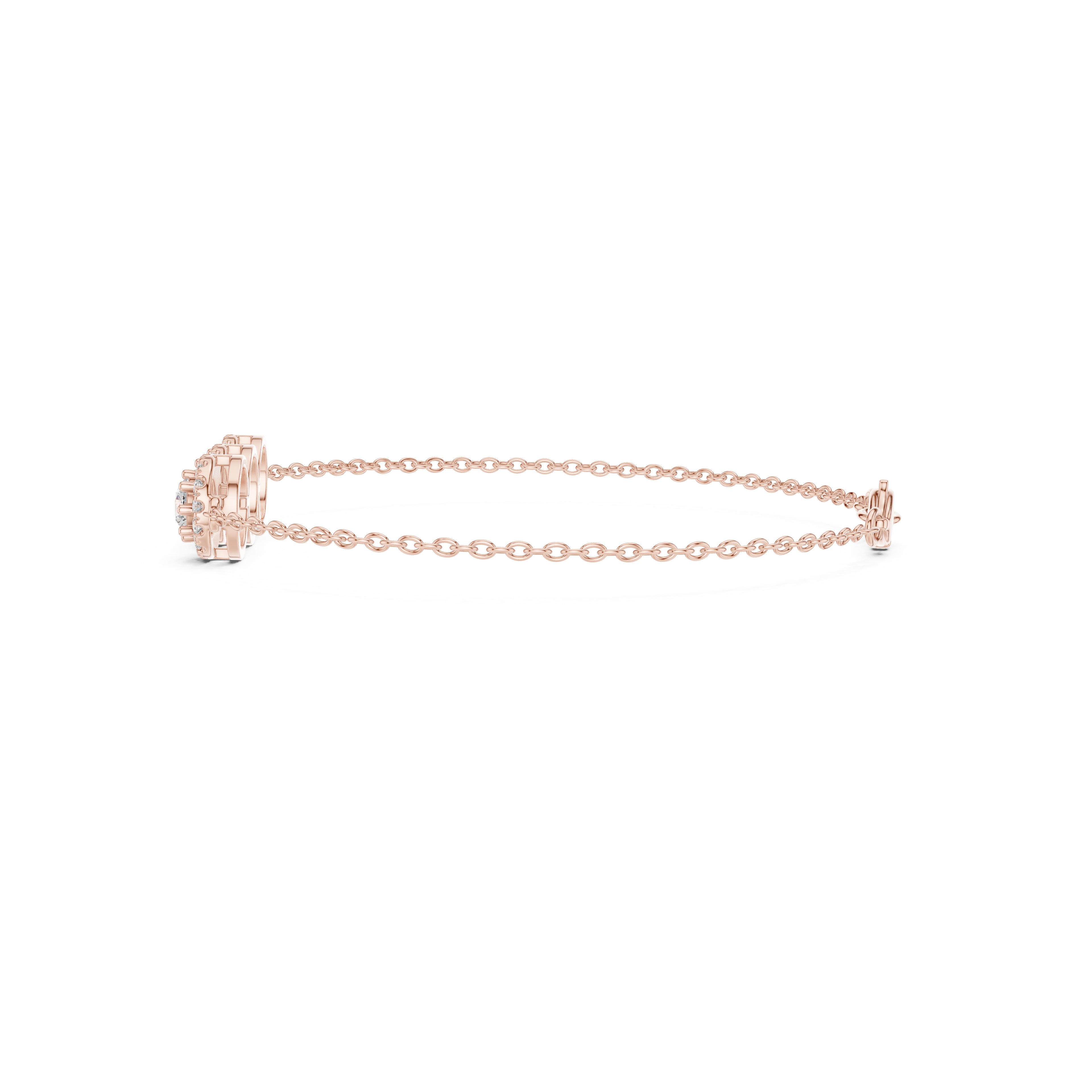 Gold 1Ct Three Stone Round Lab Grown Diamond Kiara Halo Bracelet