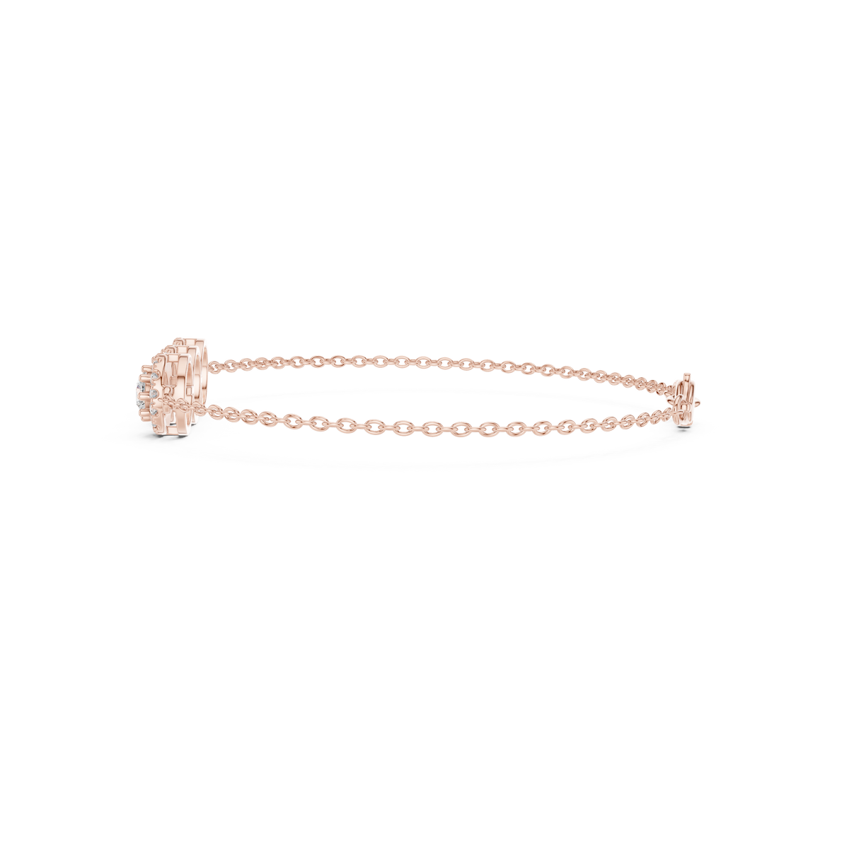 Gold 1Ct Three Stone Round Lab Grown Diamond Kiara Halo Bracelet