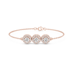 Gold 1Ct Three Stone Round Lab Grown Diamond Kiara Halo Bracelet