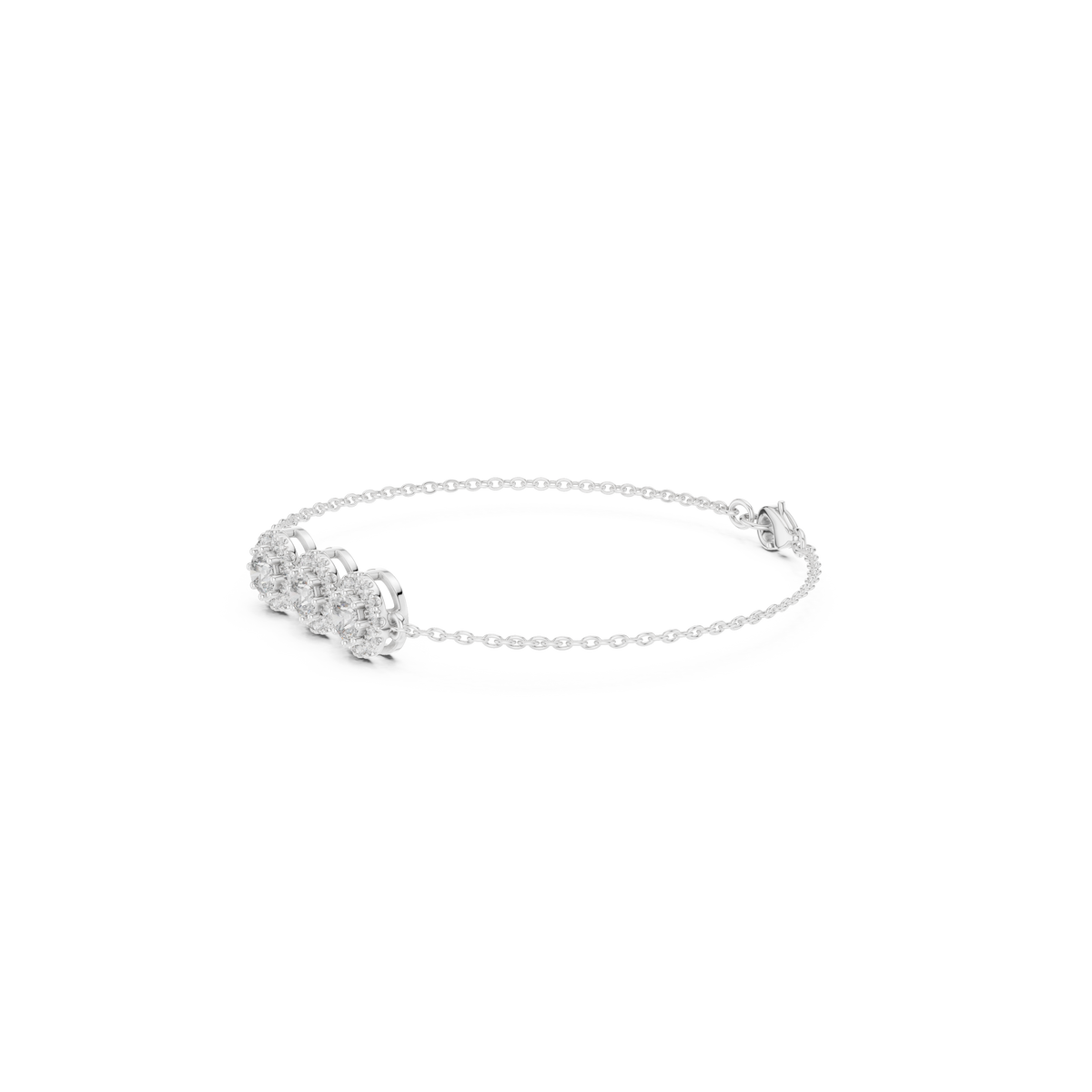 Gold 1Ct Three Stone Round Lab Grown Diamond Kiara Halo Bracelet