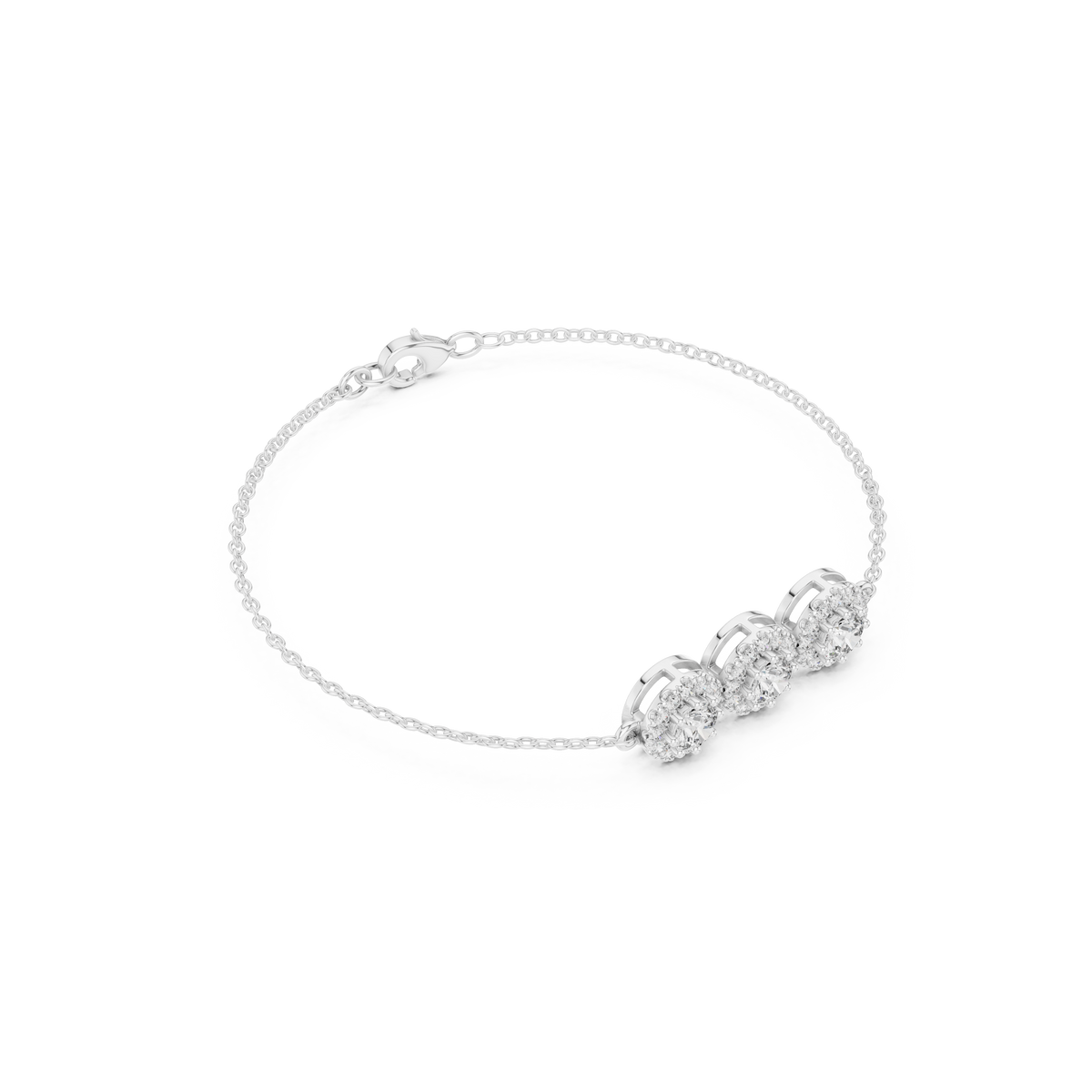 Gold 1Ct Three Stone Round Lab Grown Diamond Kiara Halo Bracelet