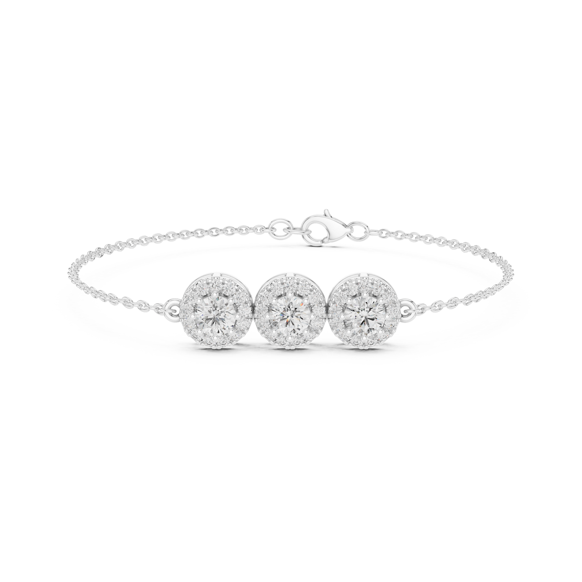 Gold 1Ct Three Stone Round Lab Grown Diamond Kiara Halo Bracelet