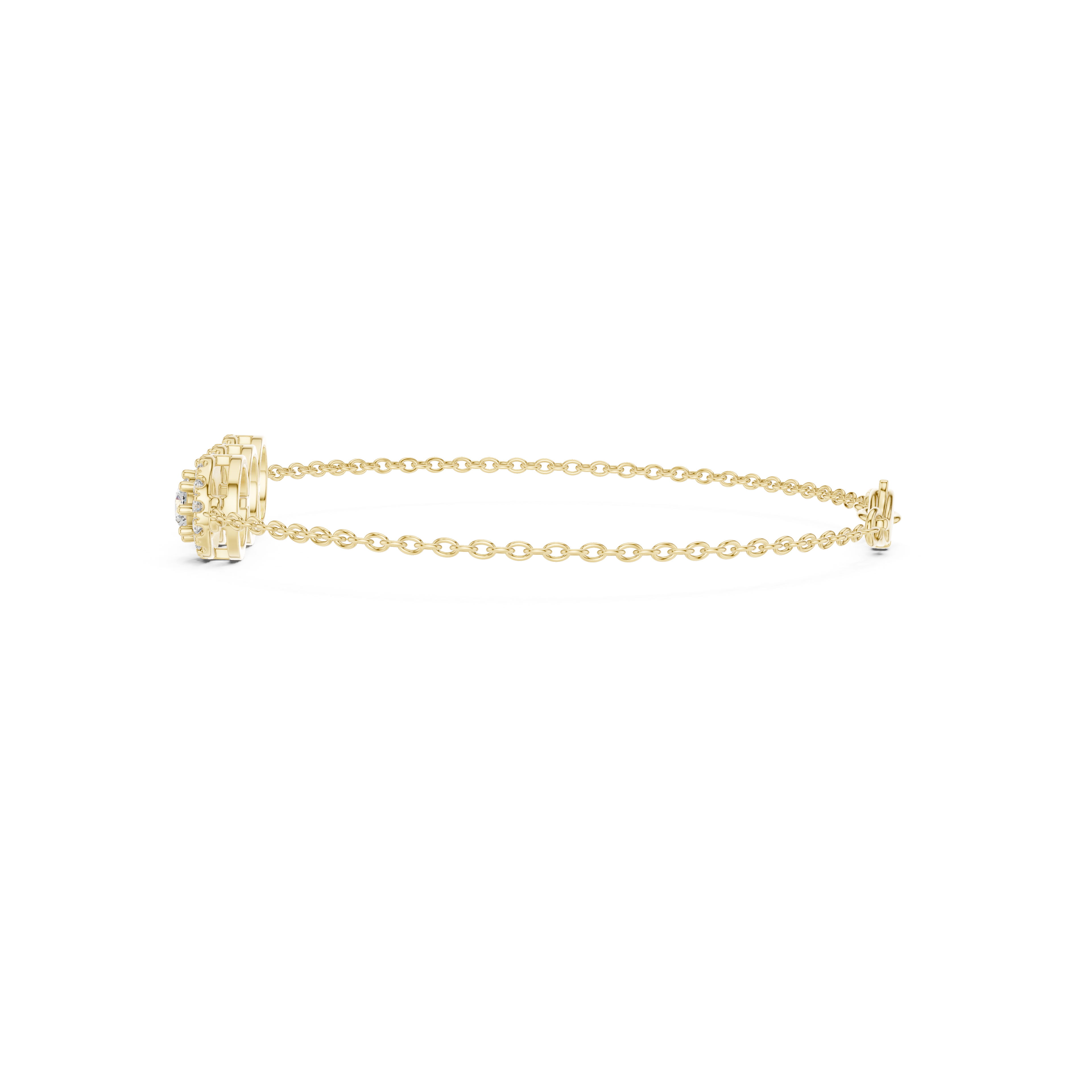 Gold 1Ct Three Stone Round Lab Grown Diamond Kiara Halo Bracelet